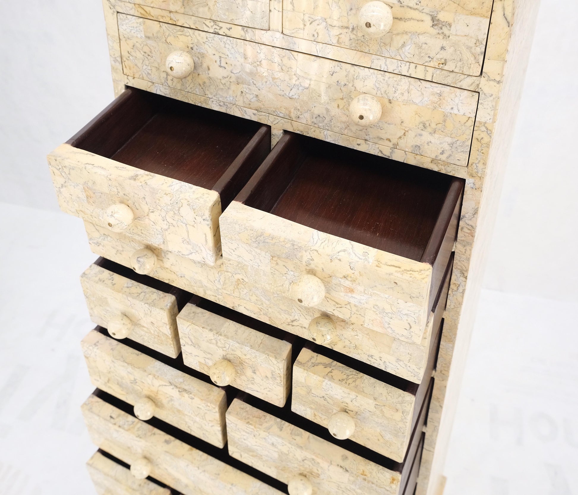 EstablishedLines Pyramid Shape Tessellated Stone Marble Ball Pulls High Chest Dresser Drawer MINT