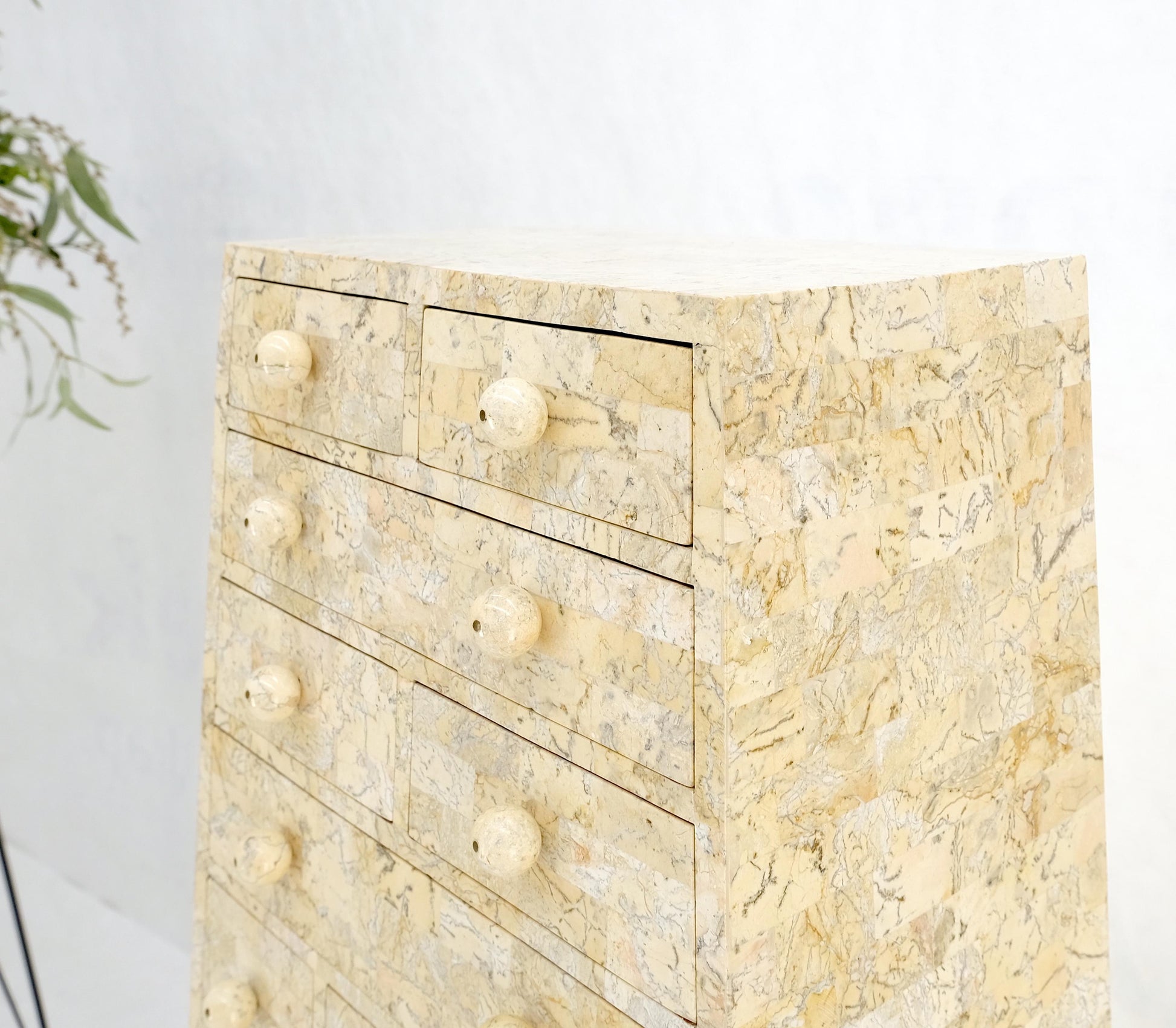 EstablishedLines Pyramid Shape Tessellated Stone Marble Ball Pulls High Chest Dresser Drawer MINT