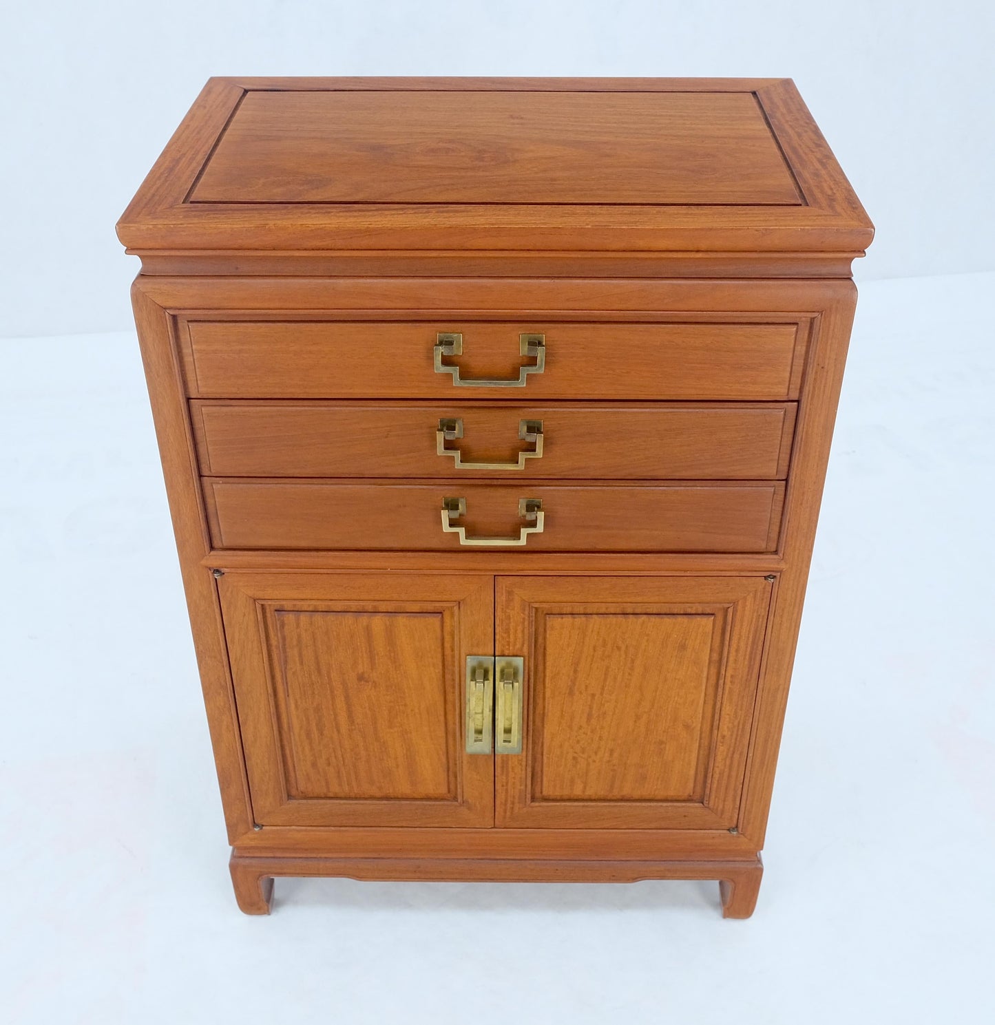 EstablishedLines Solid Teak Brass Bracket Shape Heavy Drop Pulls Lift Top Two Doors Silver Chest