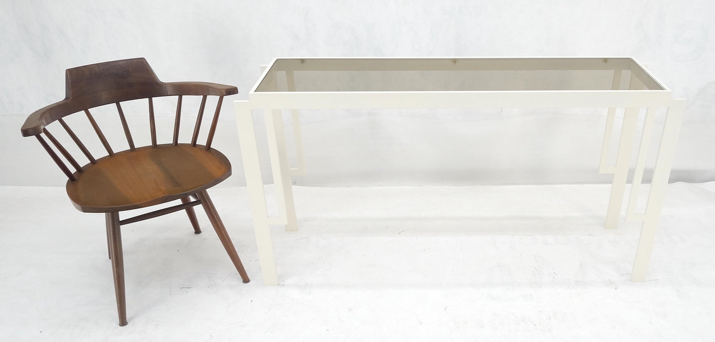 EstablishedLines White Enamel Base Frame Smoked Glass 54" Mid Century Console Sofa Table MINT