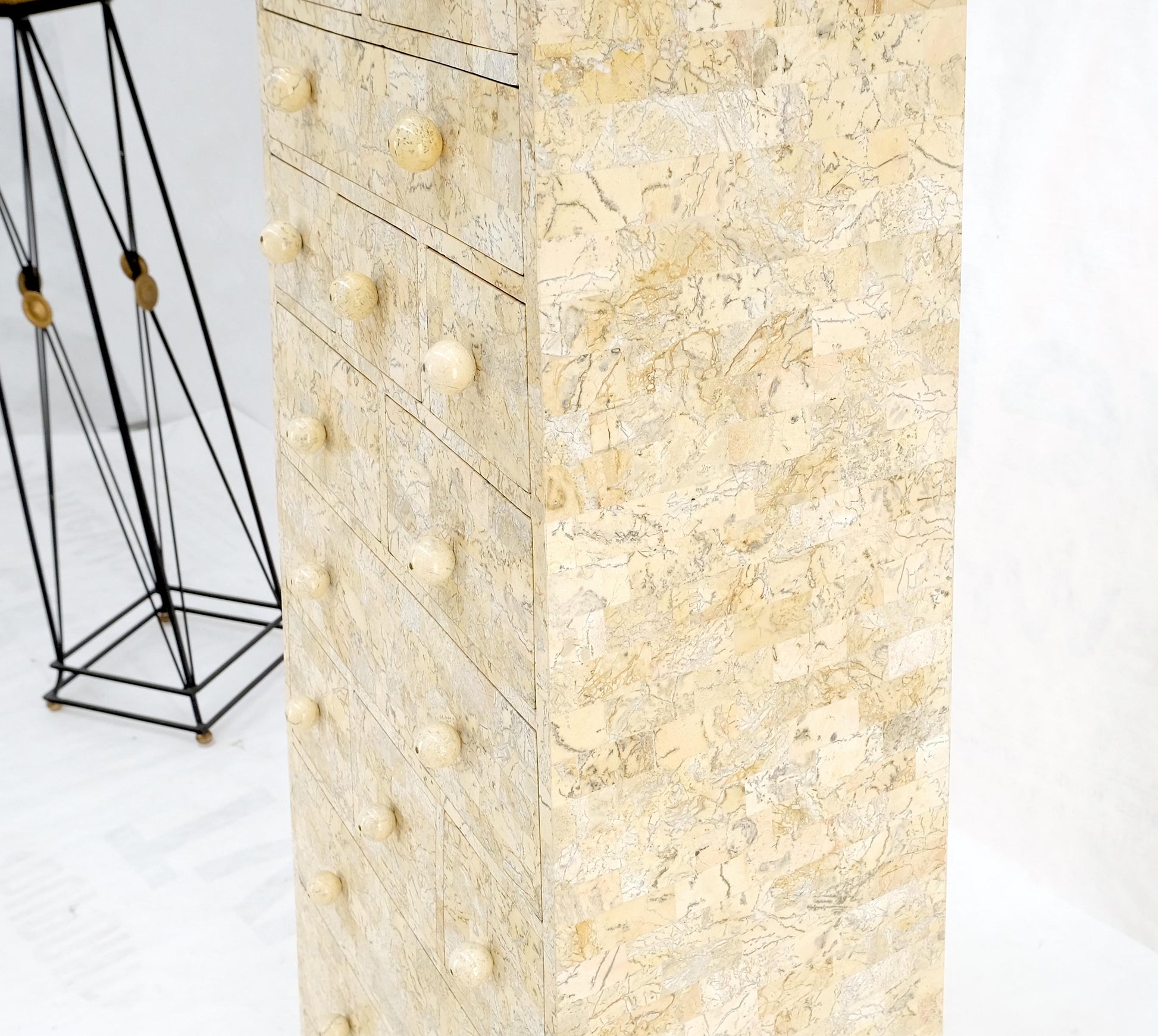 EstablishedLines Pyramid Shape Tessellated Stone Marble Ball Pulls High Chest Dresser Drawer MINT