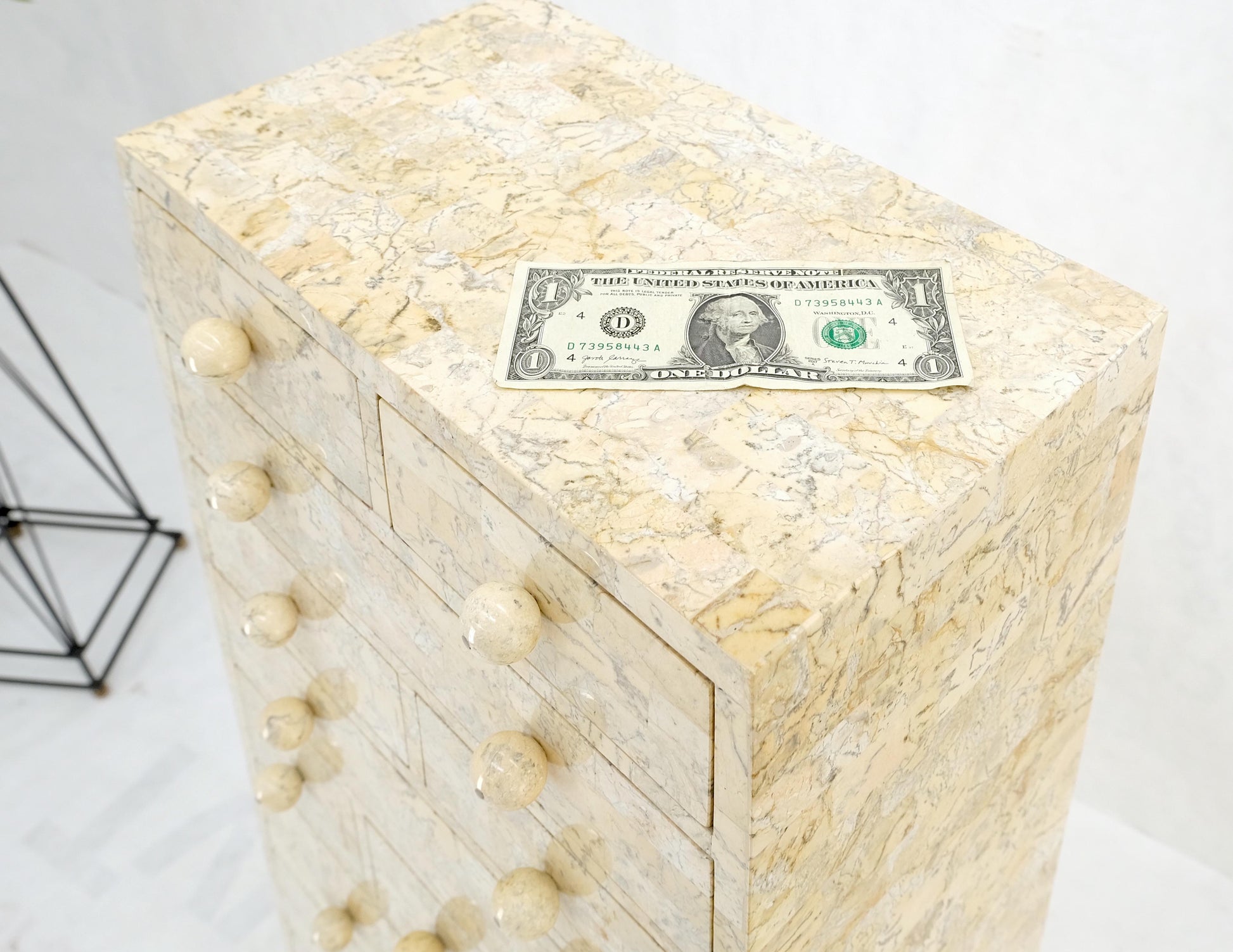 EstablishedLines Pyramid Shape Tessellated Stone Marble Ball Pulls High Chest Dresser Drawer MINT