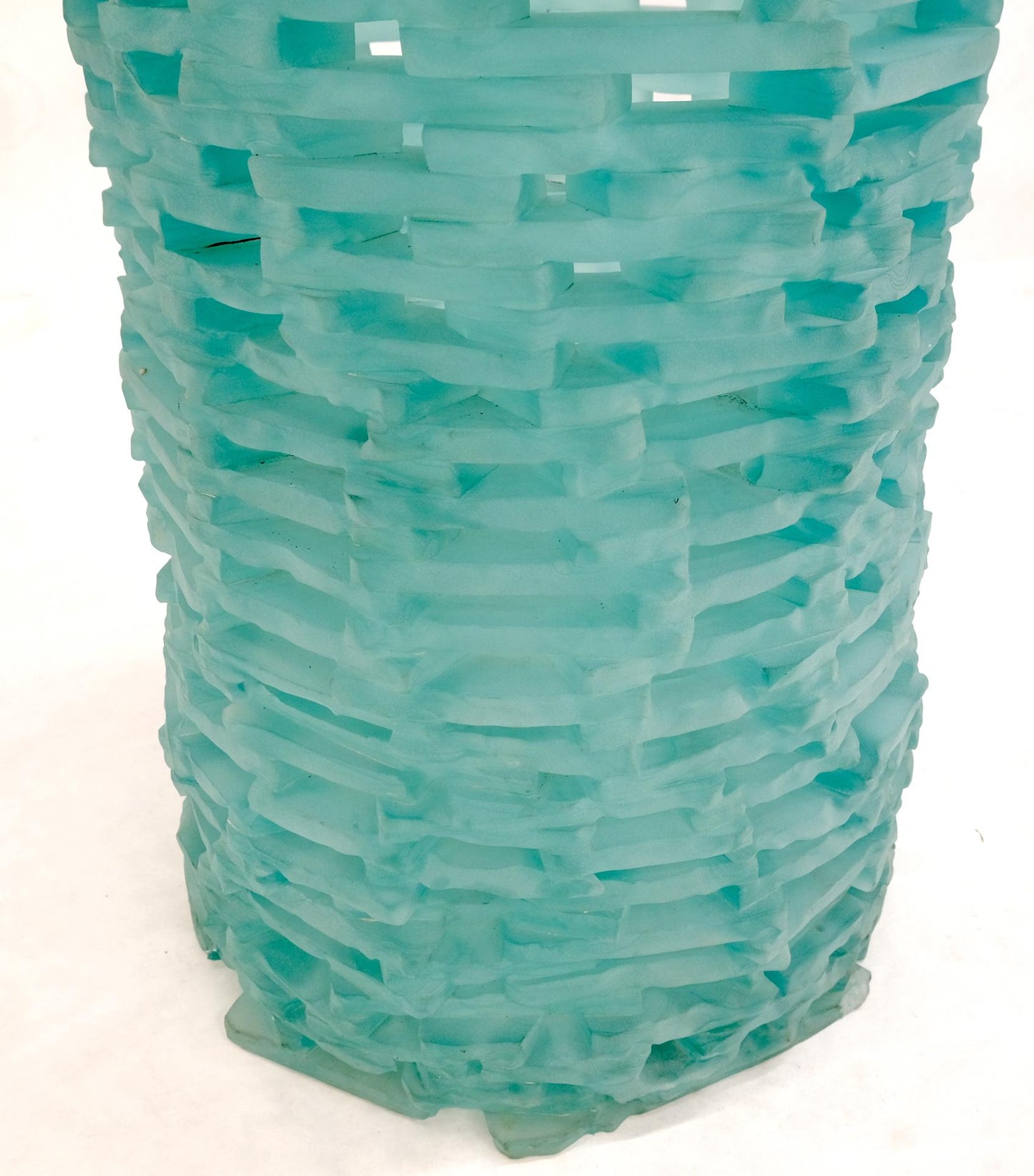 EstablishedLines Pair of Fused Glass Blocks Pedestal Bases Rounded Square Tops Dining Game Table