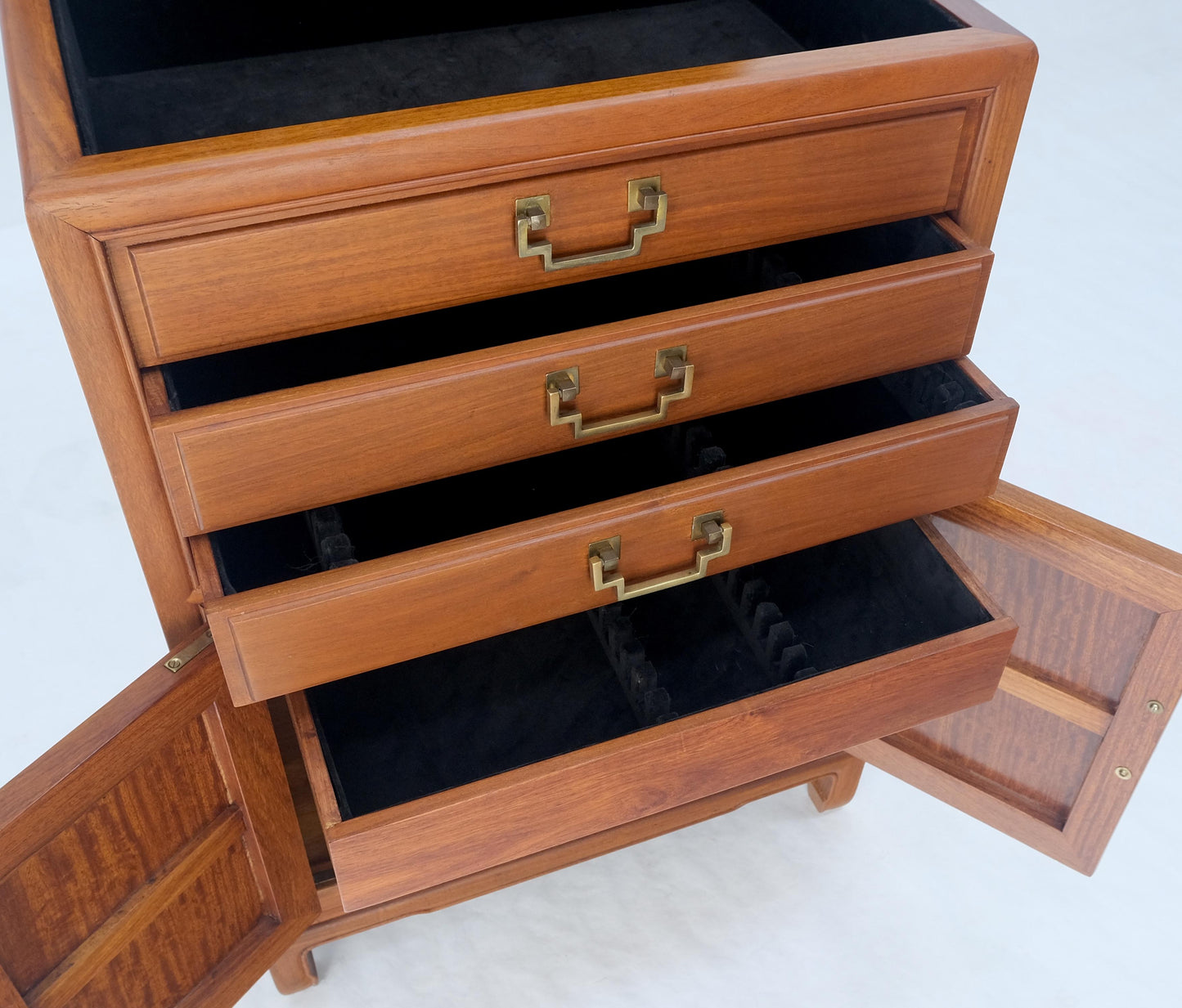 EstablishedLines Solid Teak Brass Bracket Shape Heavy Drop Pulls Lift Top Two Doors Silver Chest