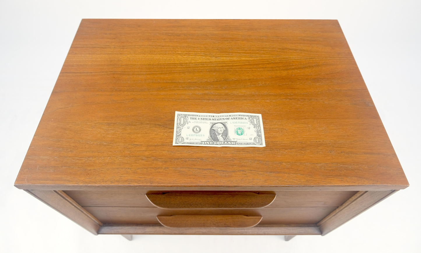 EstablishedLines Two Drawer American Oiled Walnut Sculpted Wood Pulls Night Stand Cabinet MINT!