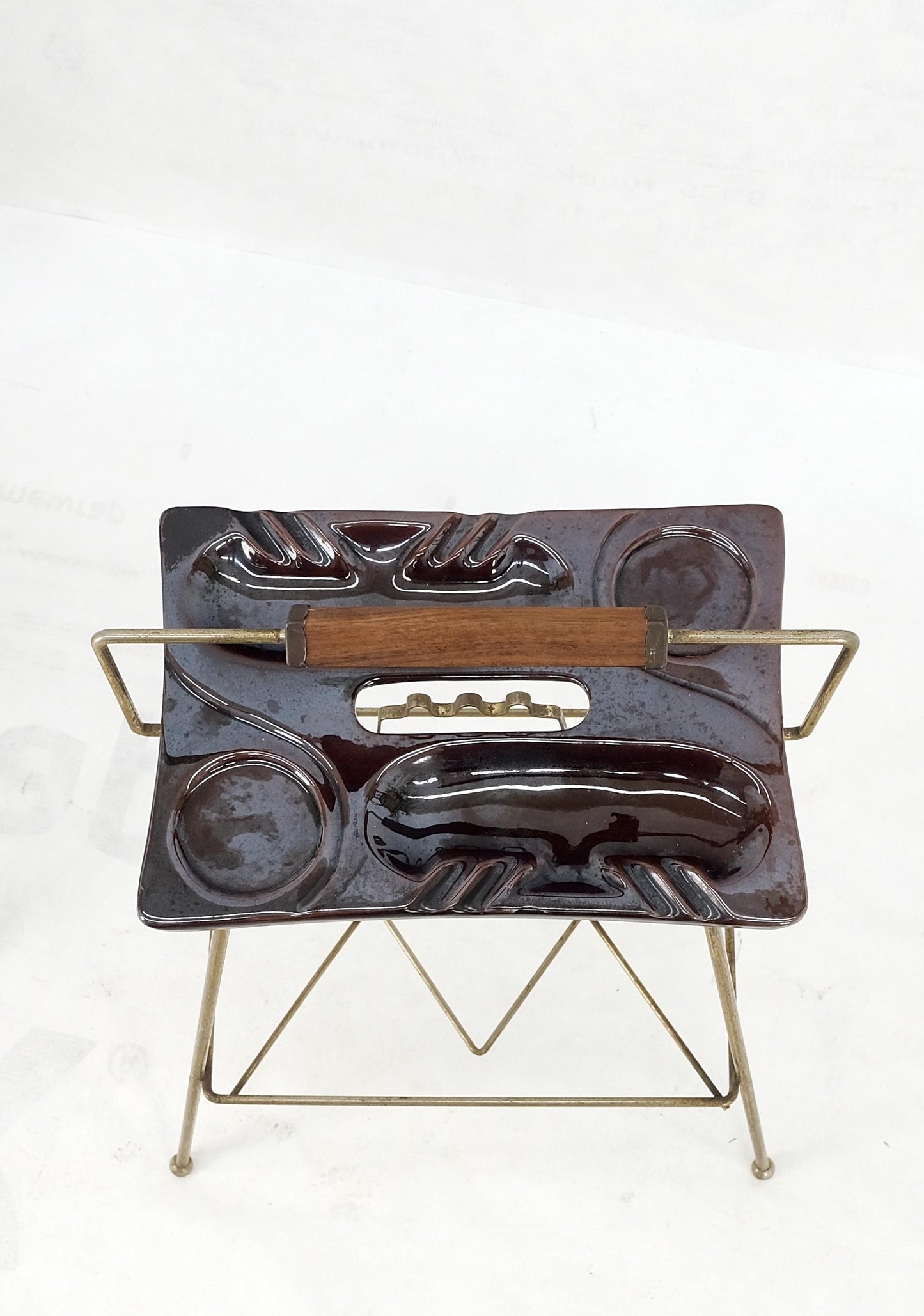 EstablishedLines 1950's Tony Paul Style Wire Base Porcelain Pottery Ash Tray MINT!