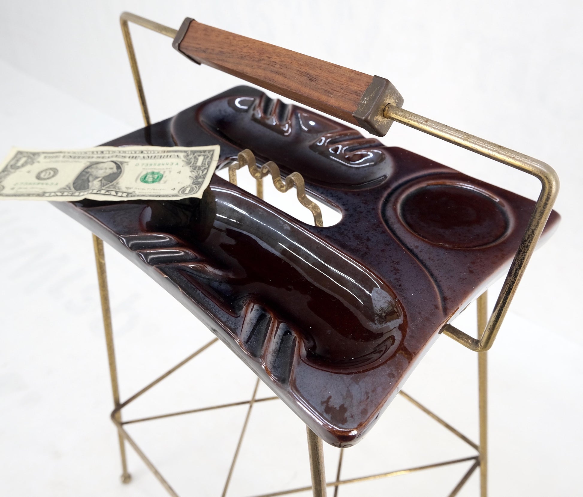 EstablishedLines 1950's Tony Paul Style Wire Base Porcelain Pottery Ash Tray MINT!