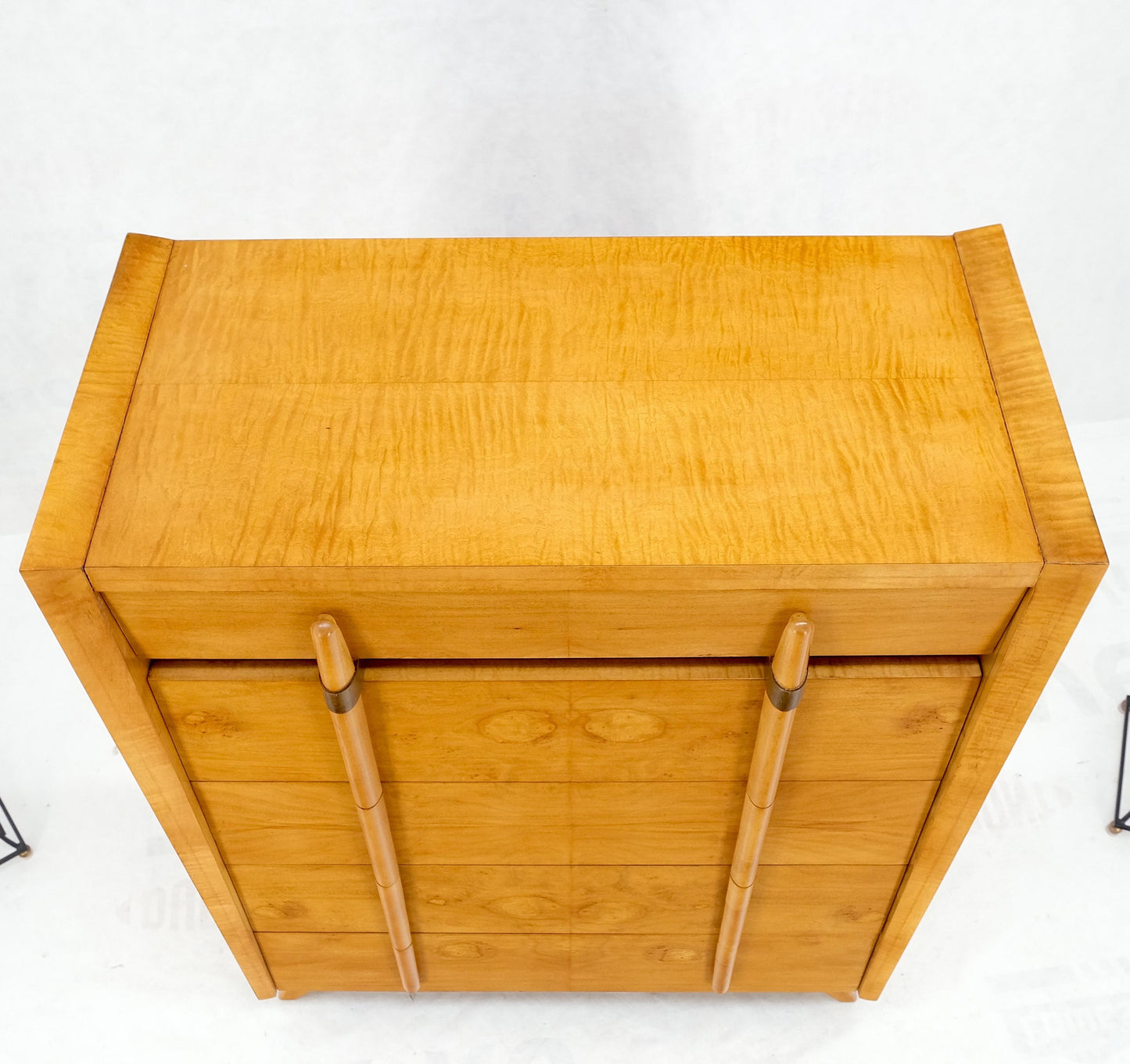 Cedar Drawer W/ Lid Mid-Century Modern Burl High Chest Dresser Sculptured Pulls