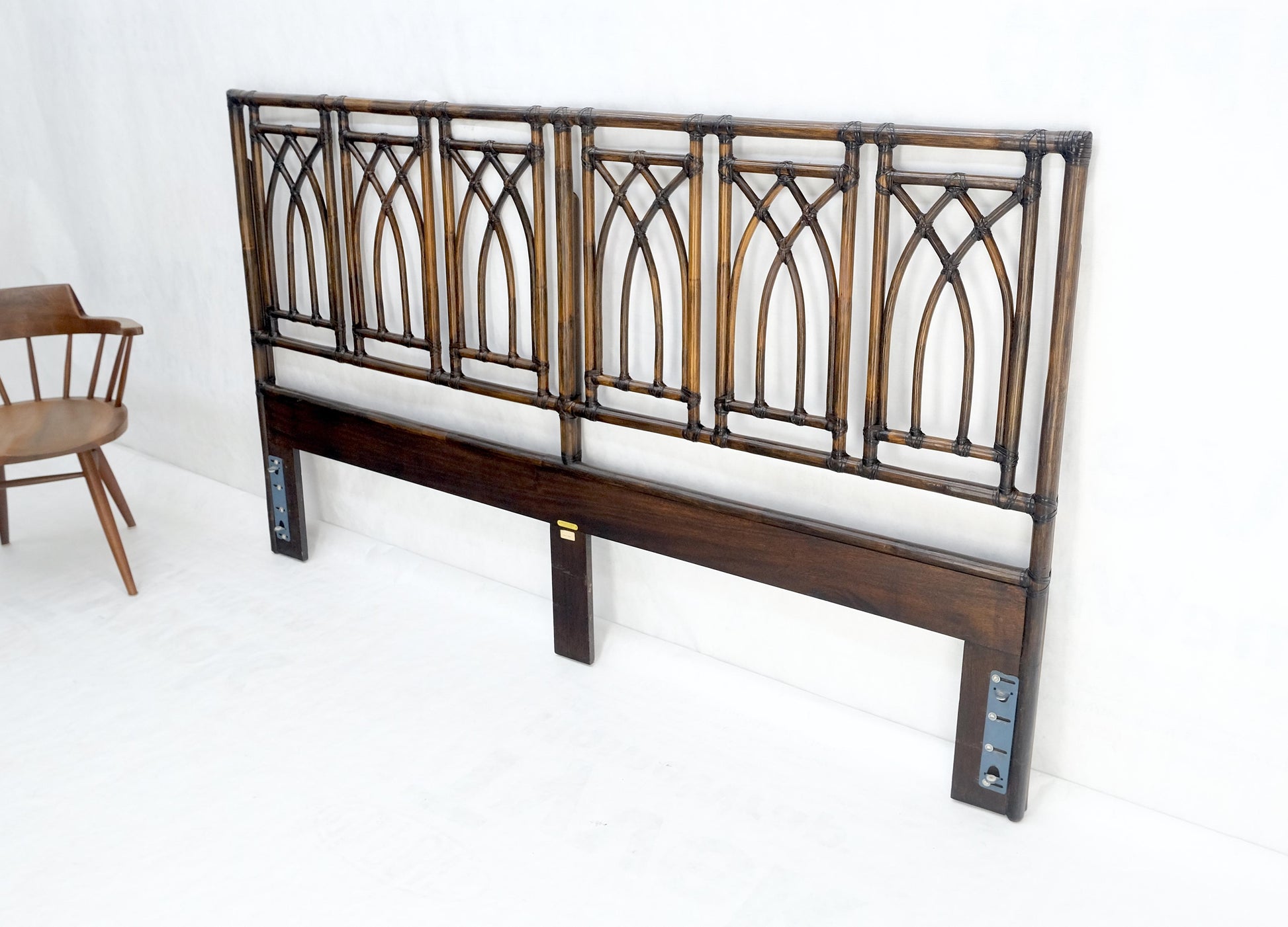 EstablishedLines McGuire Dark Bamboo & Ebonized Mahogany Leather King Size Headboard Bed MINT!