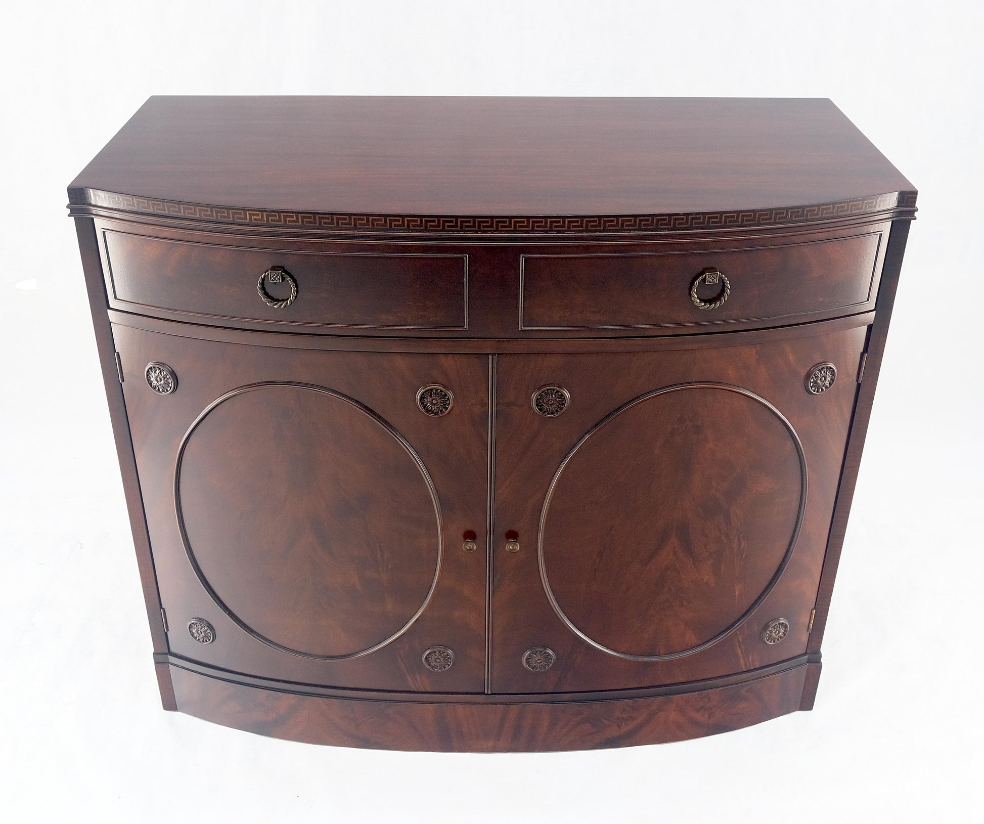 EstablishedLines Federal Flame Crotch Mahogany Bow Front Double Door Compartment Sideboard MINT!