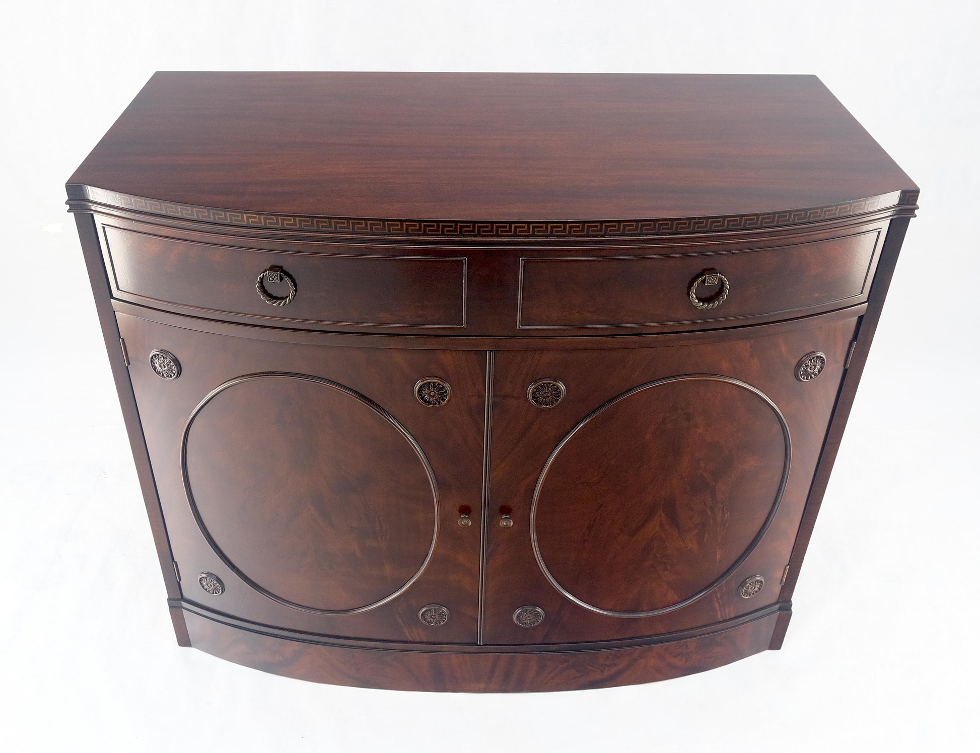 EstablishedLines Federal Flame Crotch Mahogany Bow Front Double Door Compartment Sideboard MINT!