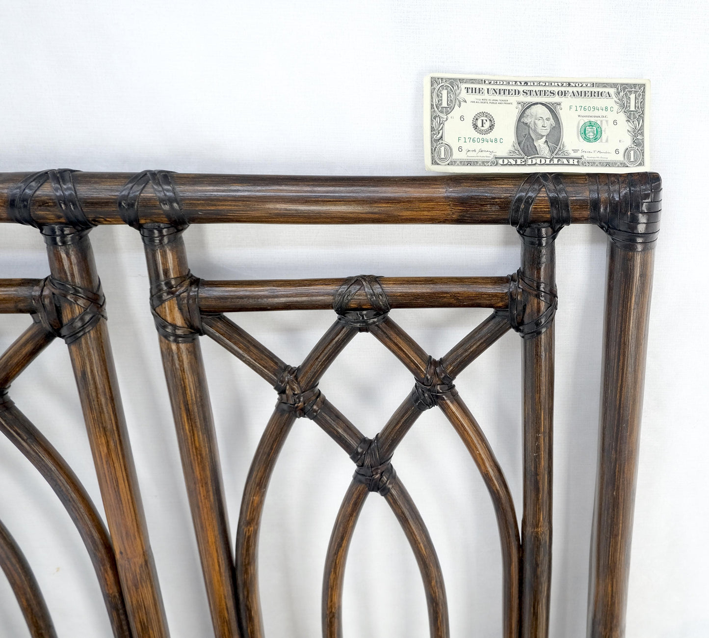 EstablishedLines McGuire Dark Bamboo & Ebonized Mahogany Leather King Size Headboard Bed MINT!