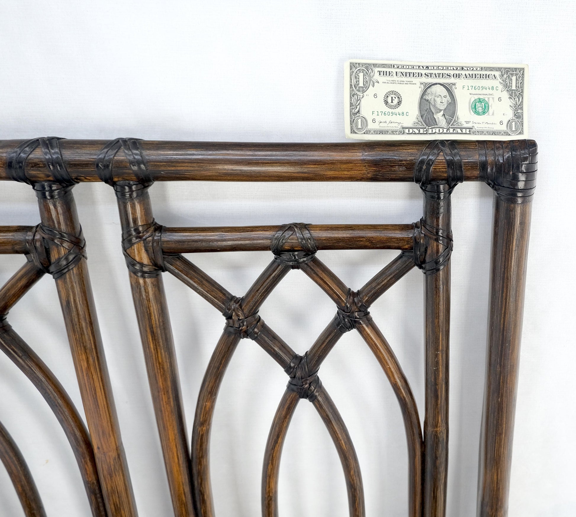 EstablishedLines McGuire Dark Bamboo & Ebonized Mahogany Leather King Size Headboard Bed MINT!