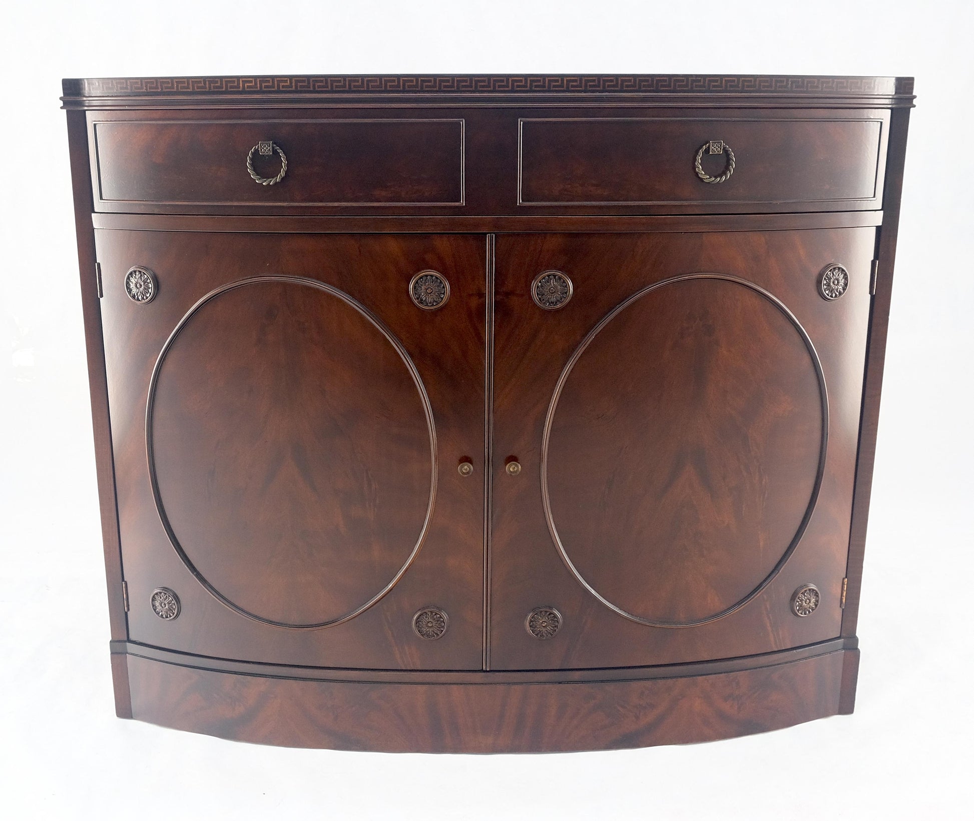 EstablishedLines Federal Flame Crotch Mahogany Bow Front Double Door Compartment Sideboard MINT!