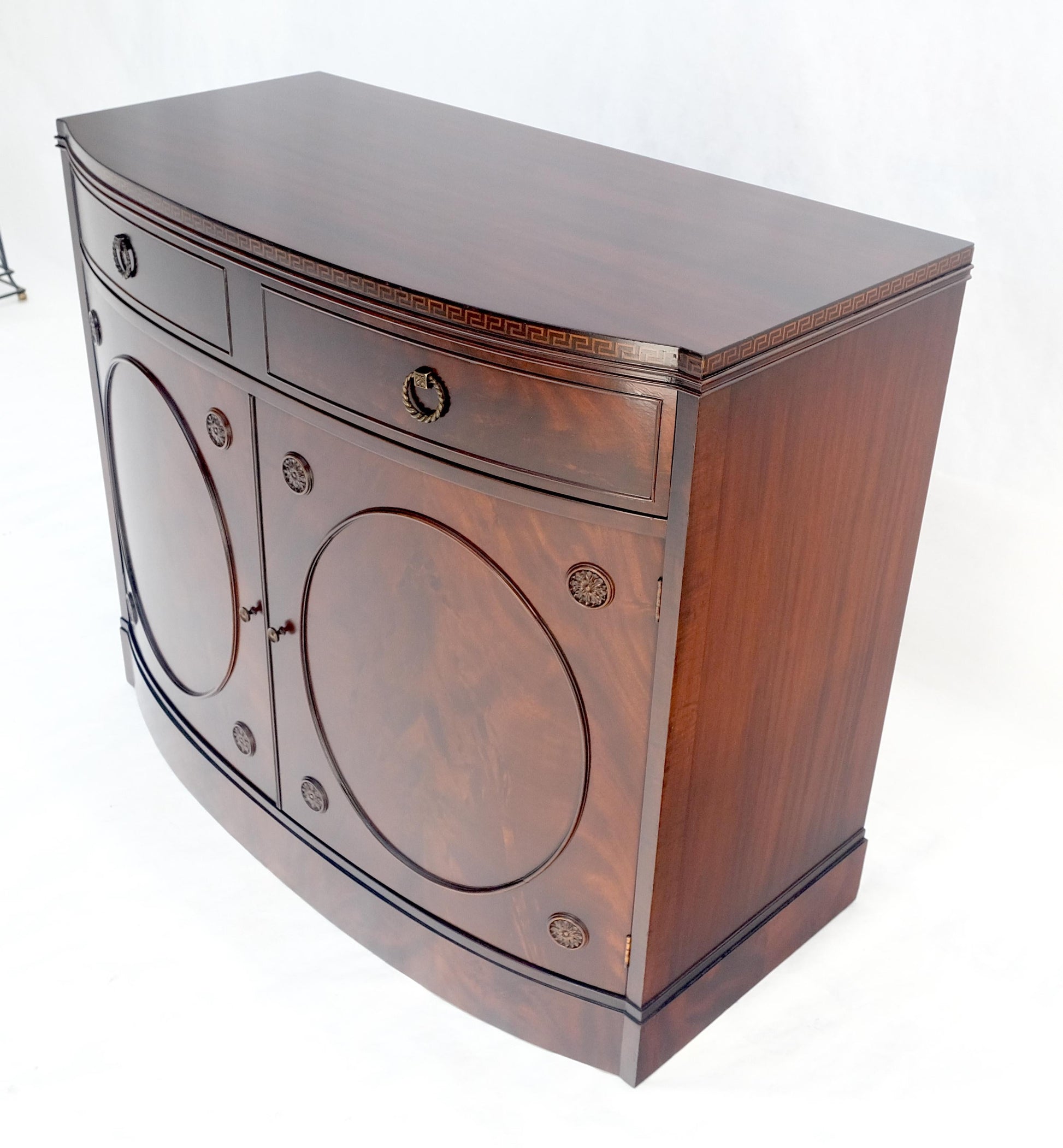 EstablishedLines Federal Flame Crotch Mahogany Bow Front Double Door Compartment Sideboard MINT!