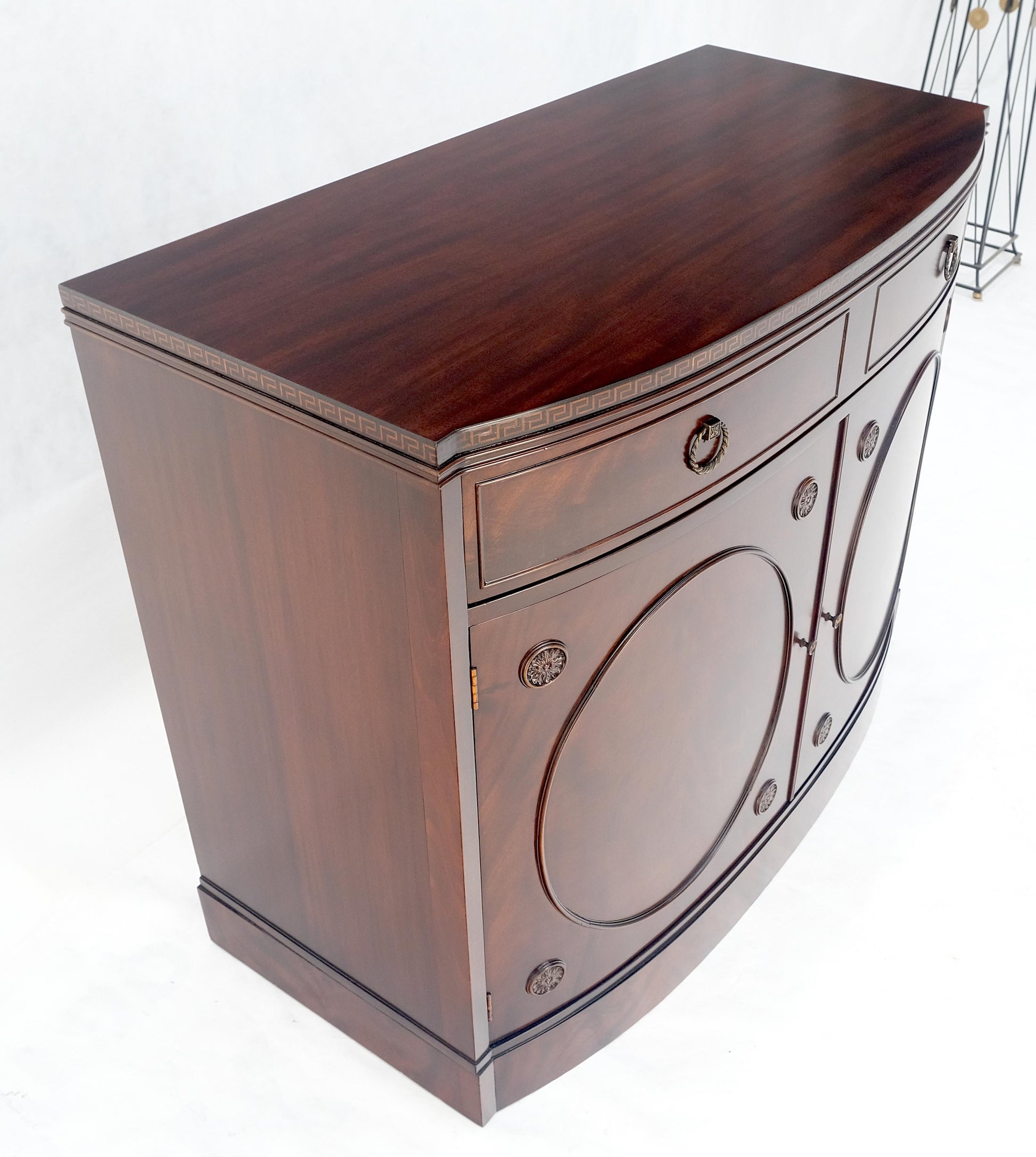 EstablishedLines Federal Flame Crotch Mahogany Bow Front Double Door Compartment Sideboard MINT!