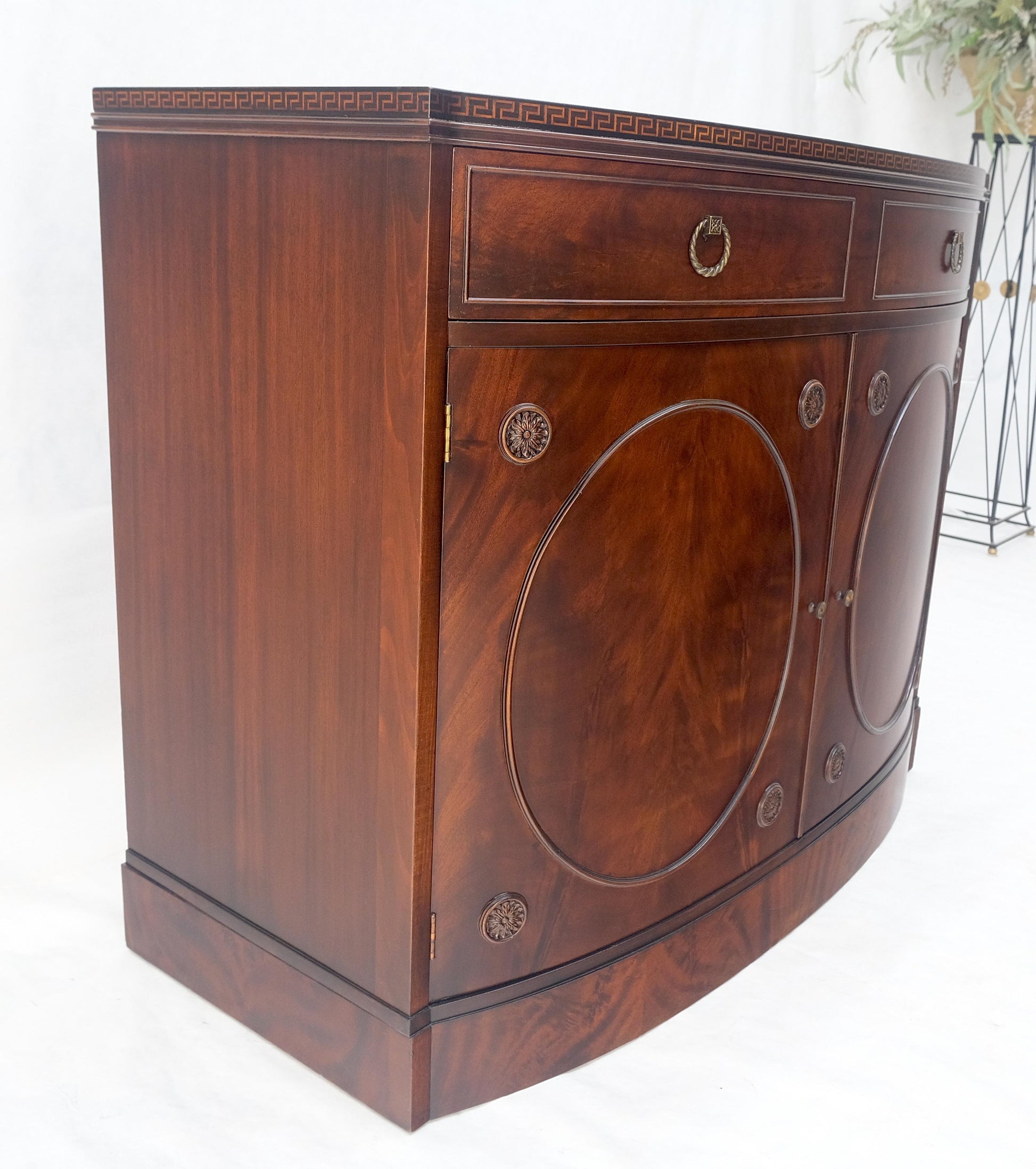 EstablishedLines Federal Flame Crotch Mahogany Bow Front Double Door Compartment Sideboard MINT!