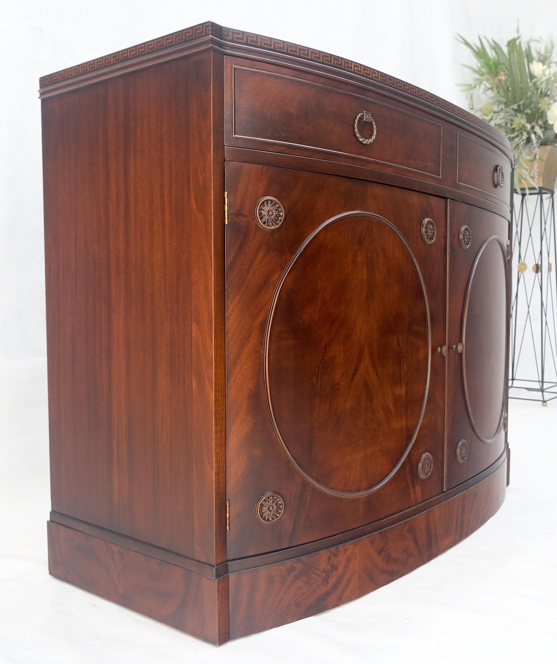 EstablishedLines Federal Flame Crotch Mahogany Bow Front Double Door Compartment Sideboard MINT!