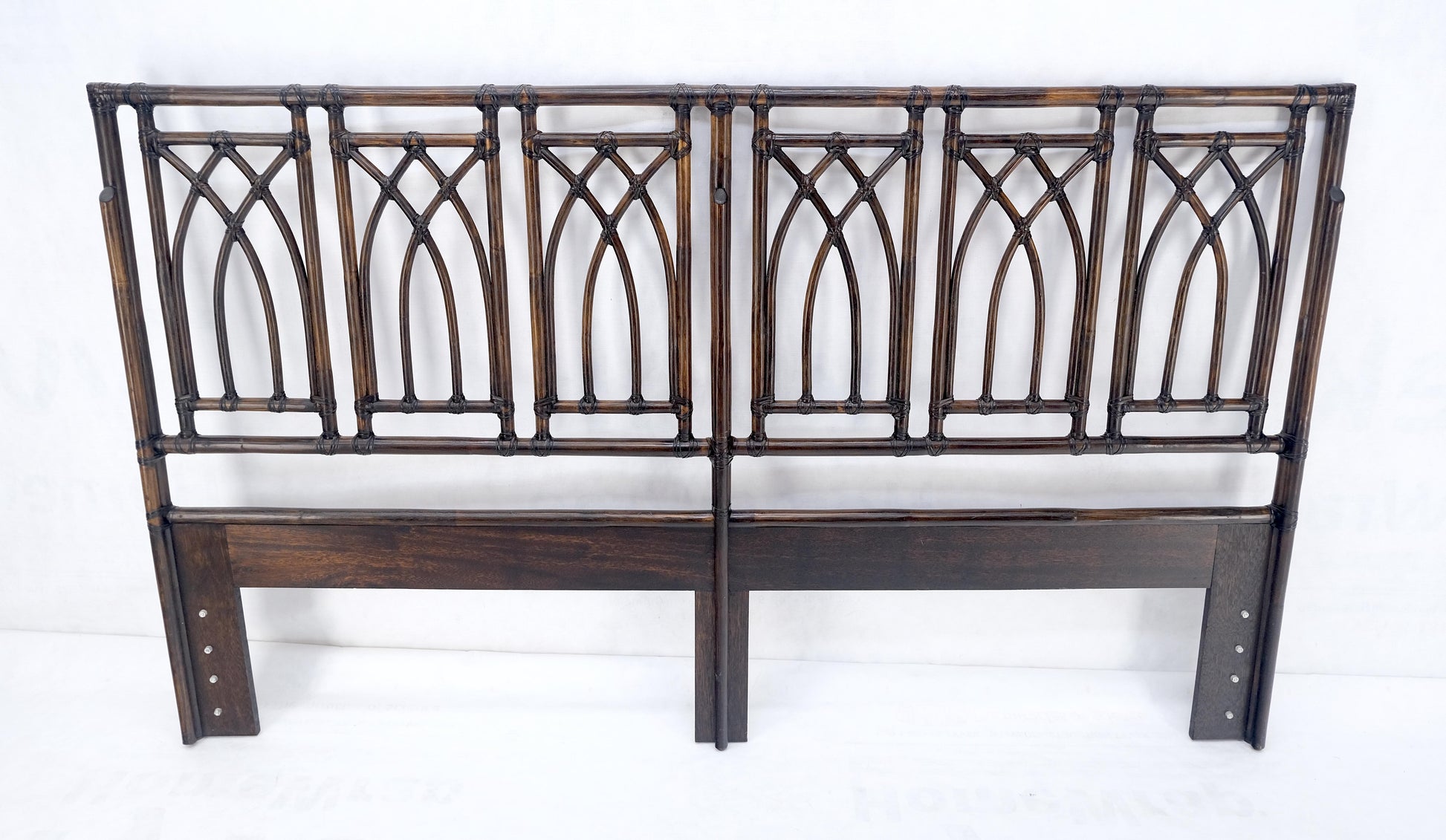 EstablishedLines McGuire Dark Bamboo & Ebonized Mahogany Leather King Size Headboard Bed MINT!