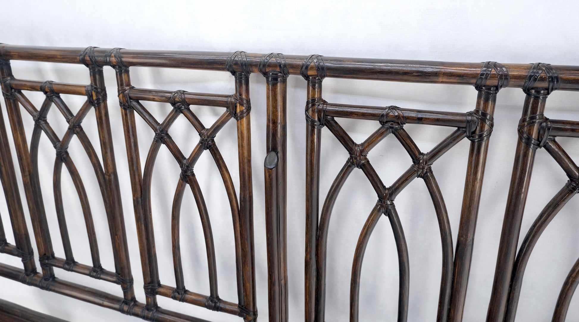 EstablishedLines McGuire Dark Bamboo & Ebonized Mahogany Leather King Size Headboard Bed MINT!