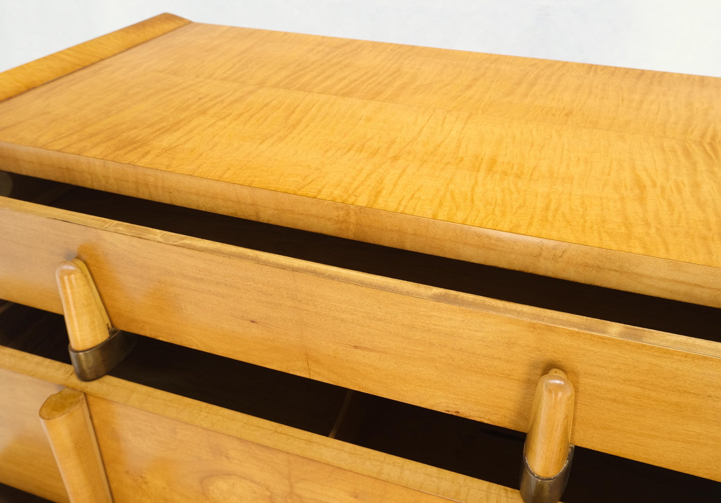 Cedar Drawer W/ Lid Mid-Century Modern Burl High Chest Dresser Sculptured Pulls