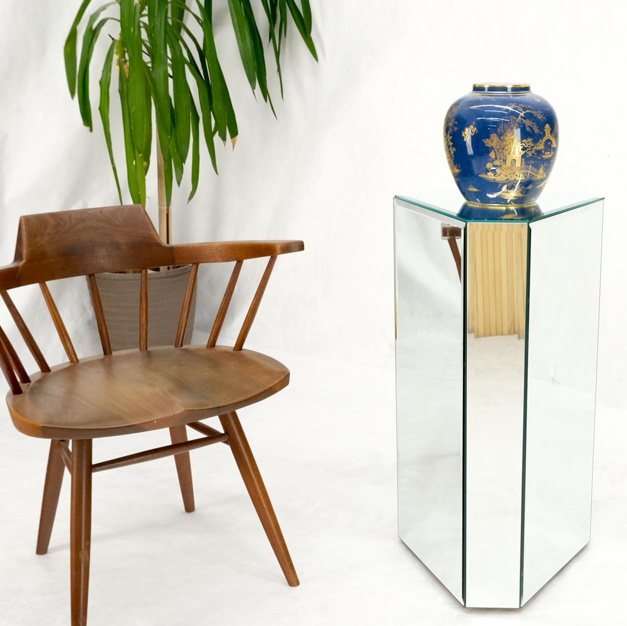EstablishedLines Mid Century Modern Triangular Beveled Mirrors Pedestal Stand End Table Console