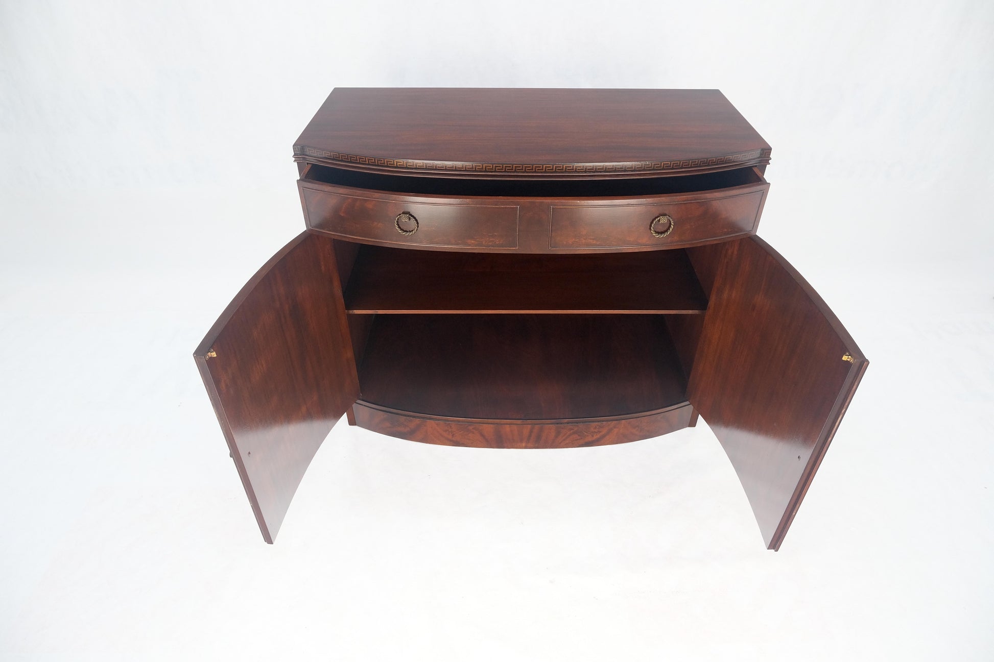 EstablishedLines Federal Flame Crotch Mahogany Bow Front Double Door Compartment Sideboard MINT!