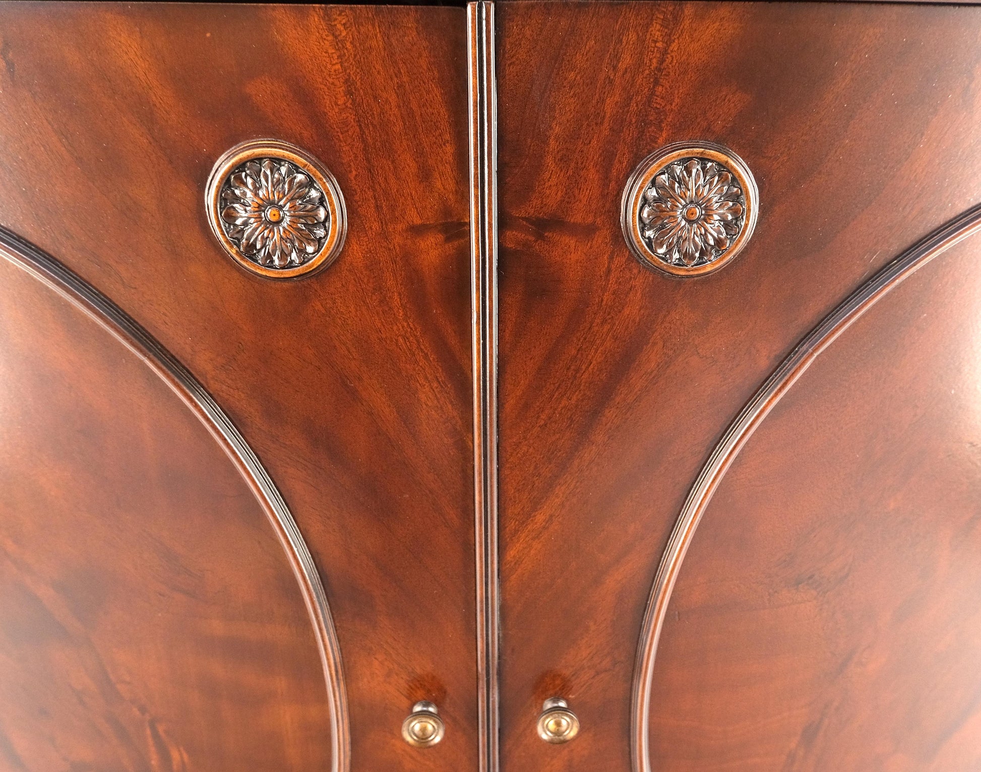 EstablishedLines Federal Flame Crotch Mahogany Bow Front Double Door Compartment Sideboard MINT!