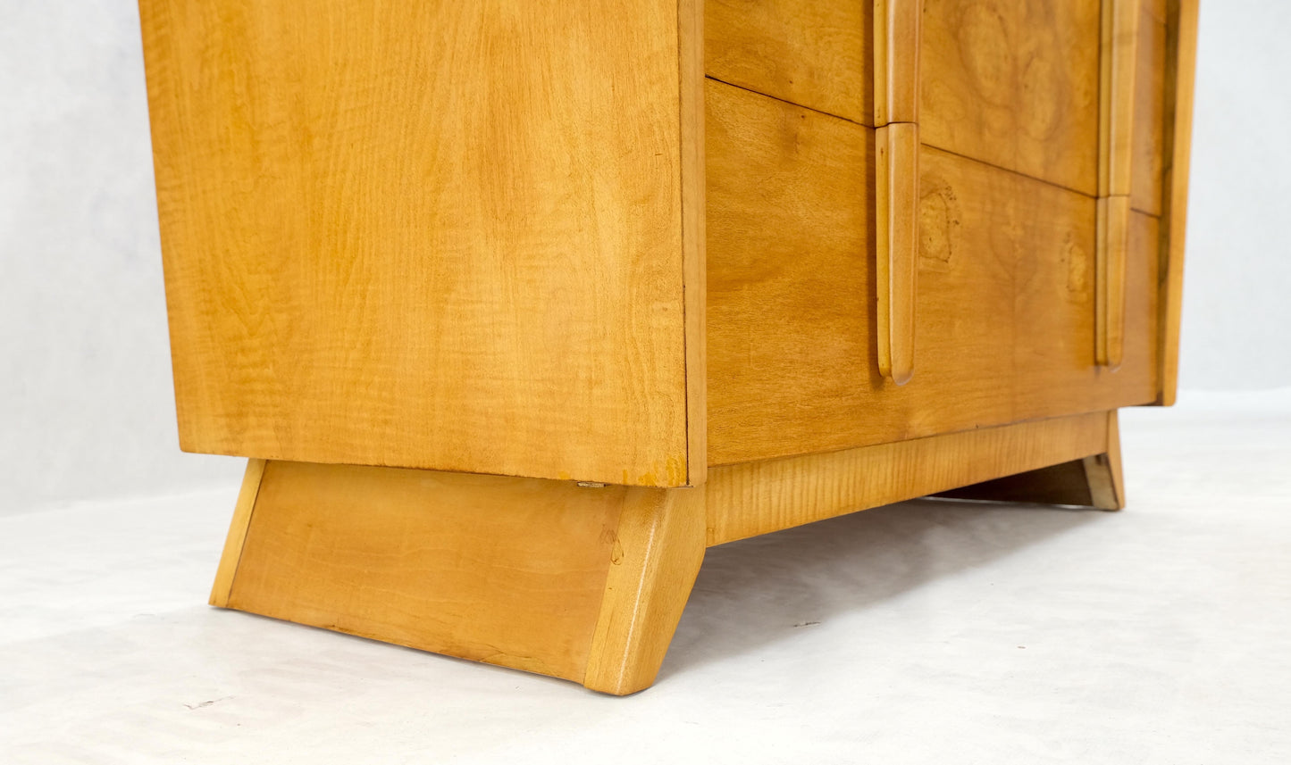 Cedar Drawer W/ Lid Mid-Century Modern Burl High Chest Dresser Sculptured Pulls