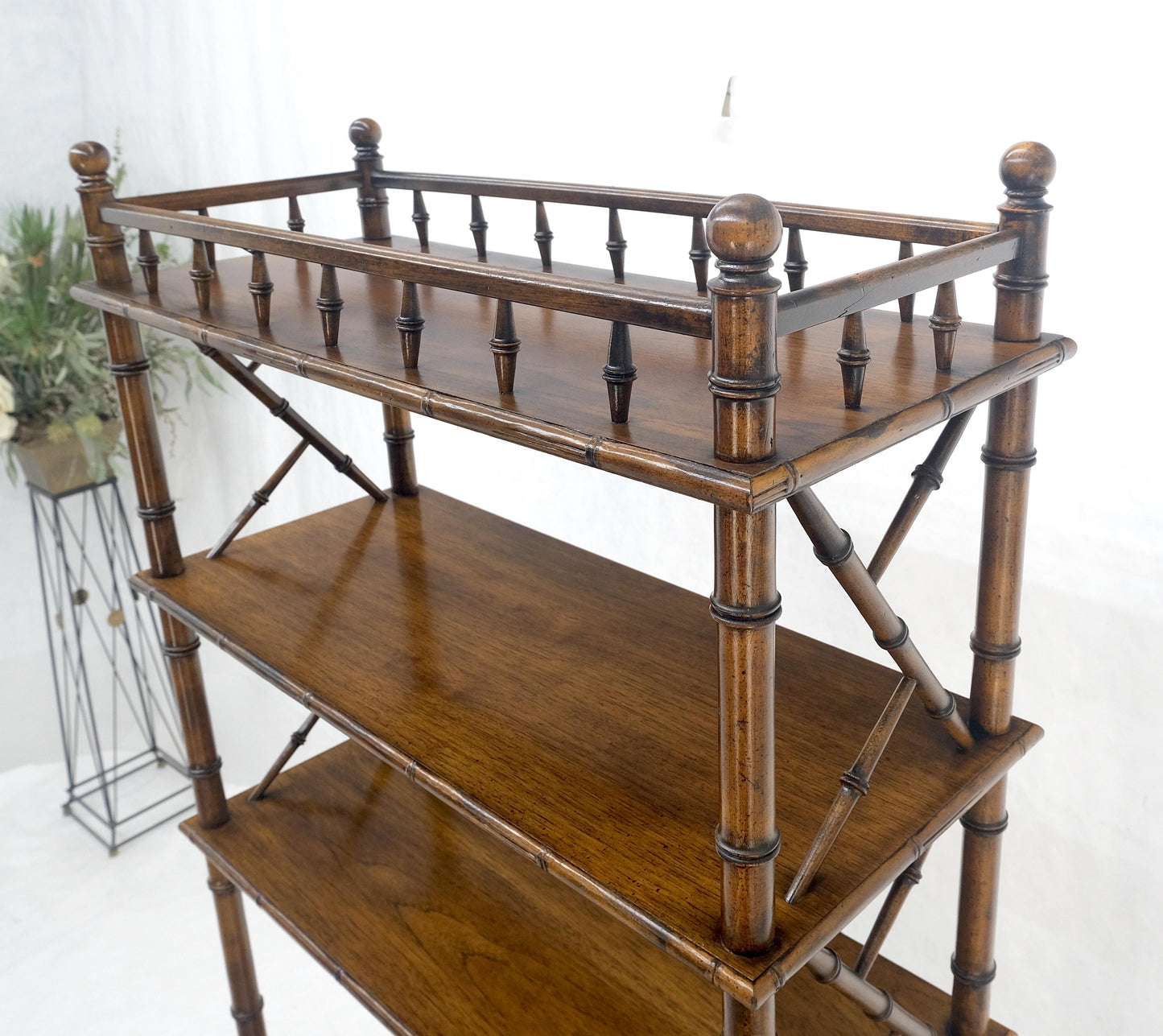 EstablishedLines Very Fine Faux Bamboo Mid Century Modern 6 Tier Oak Etagere Shelf Display MINT