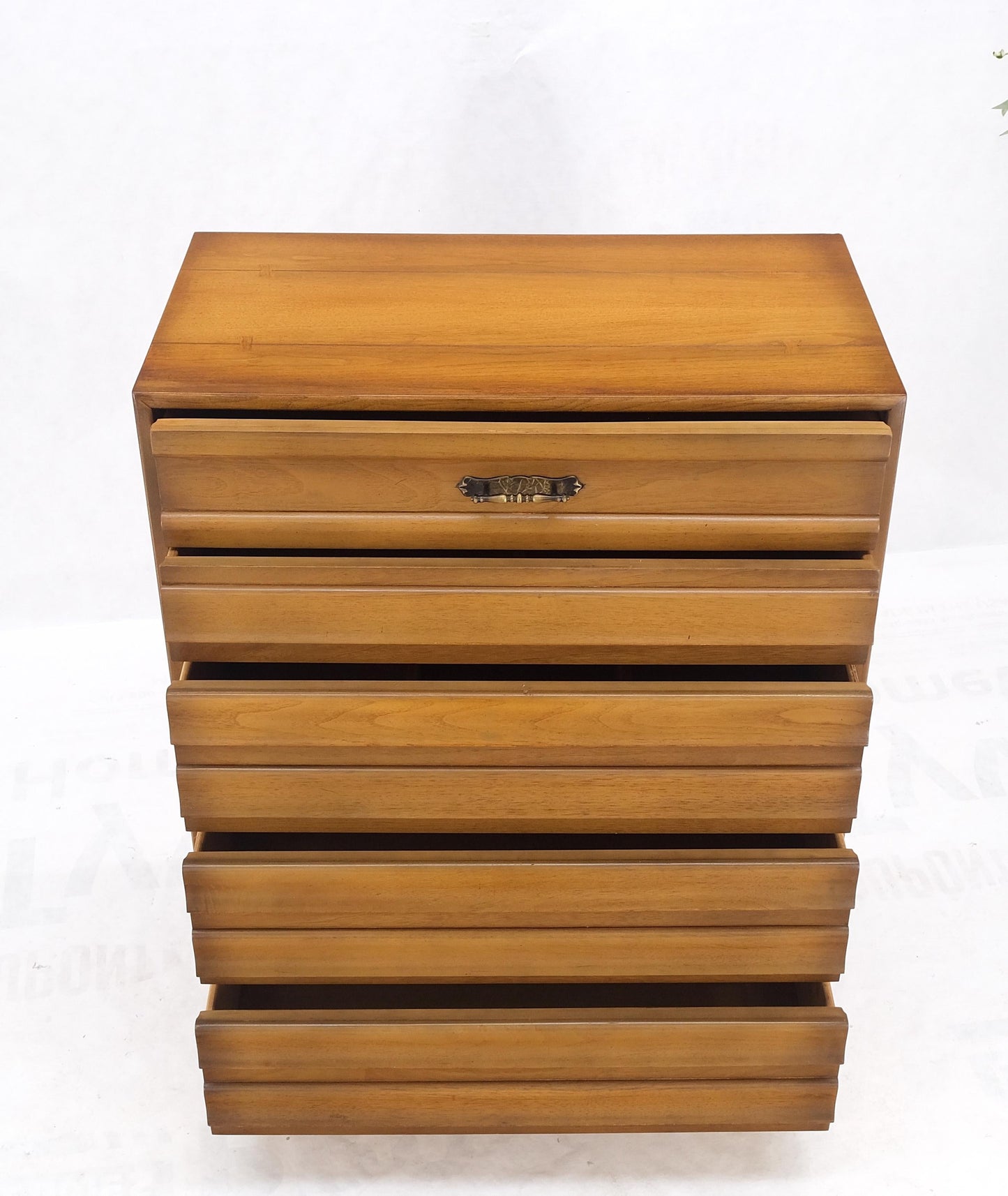 EstablishedLines American Mid-Century Modern Light Walnut 5 Drawers High Chest Dresser Mint!