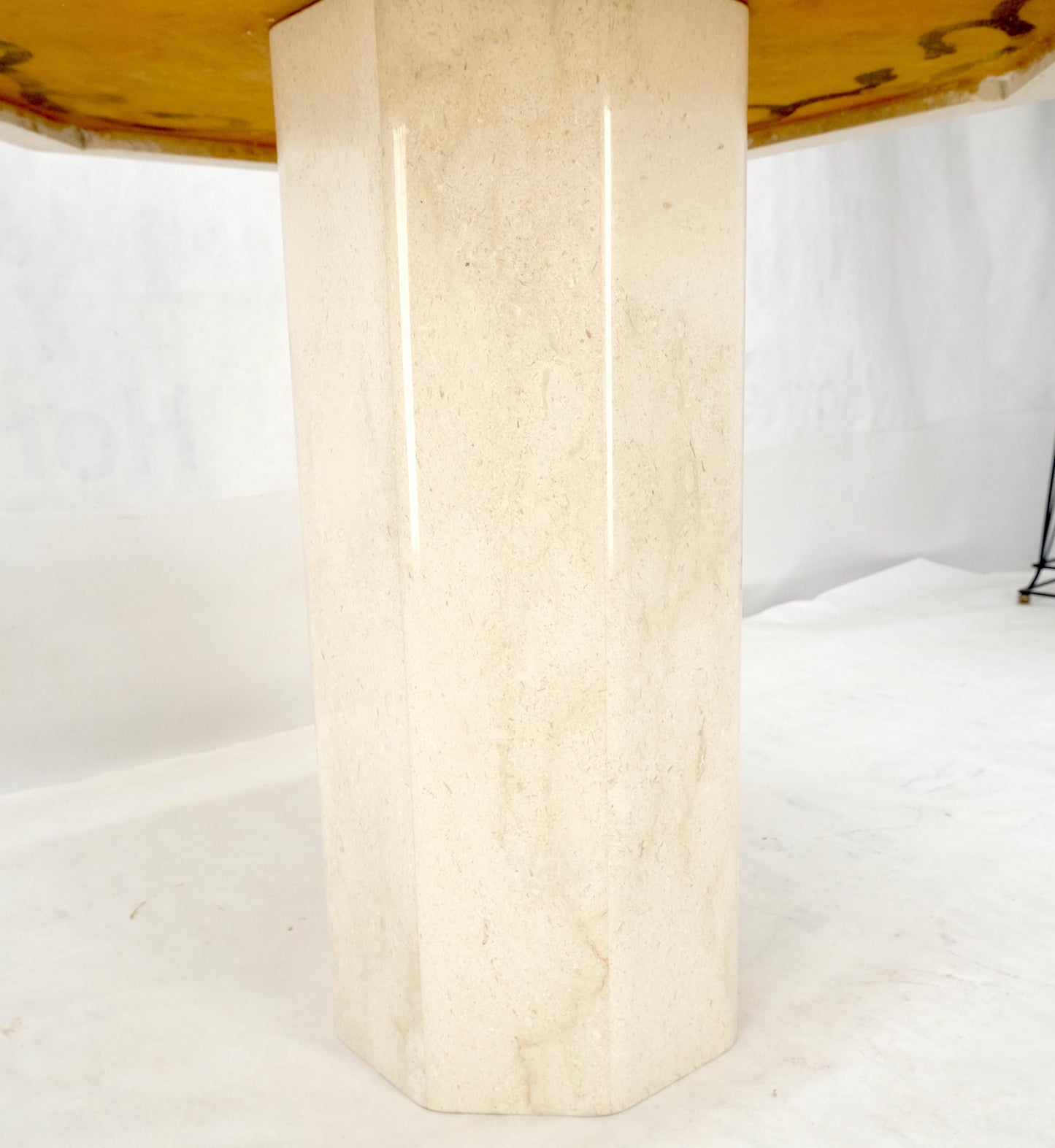 EstablishedLines Single Pedestal Solid Italian Marble Inlayed Top Dining Center Game Table MINT