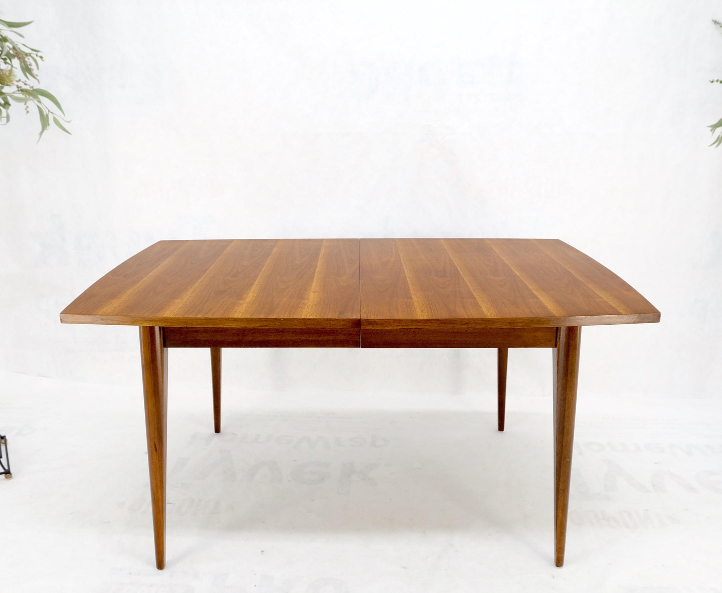 EstablishedLines Danish American Mid-Century Modern Walnut Boat Shape Dining Table 1 Leaf Mint