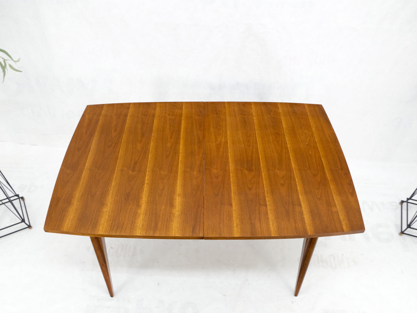 EstablishedLines Danish American Mid-Century Modern Walnut Boat Shape Dining Table 1 Leaf Mint