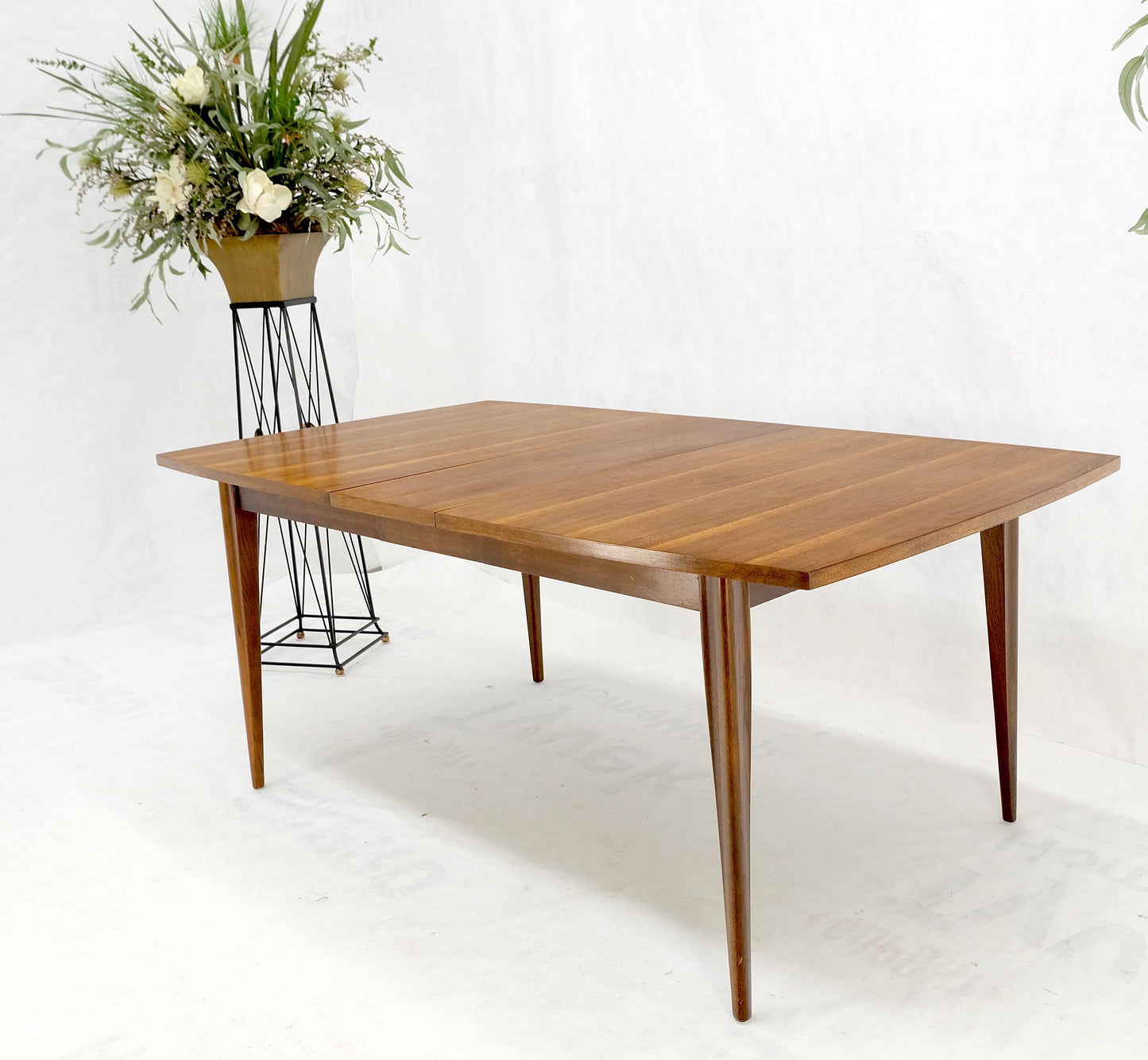 EstablishedLines Danish American Mid-Century Modern Walnut Boat Shape Dining Table 1 Leaf Mint