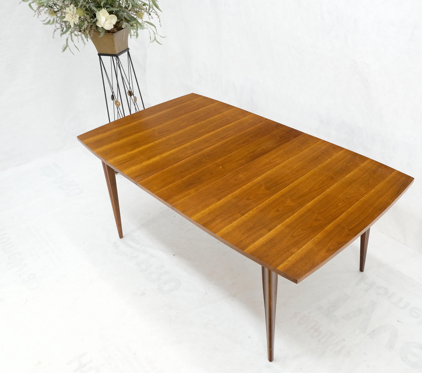 EstablishedLines Danish American Mid-Century Modern Walnut Boat Shape Dining Table 1 Leaf Mint
