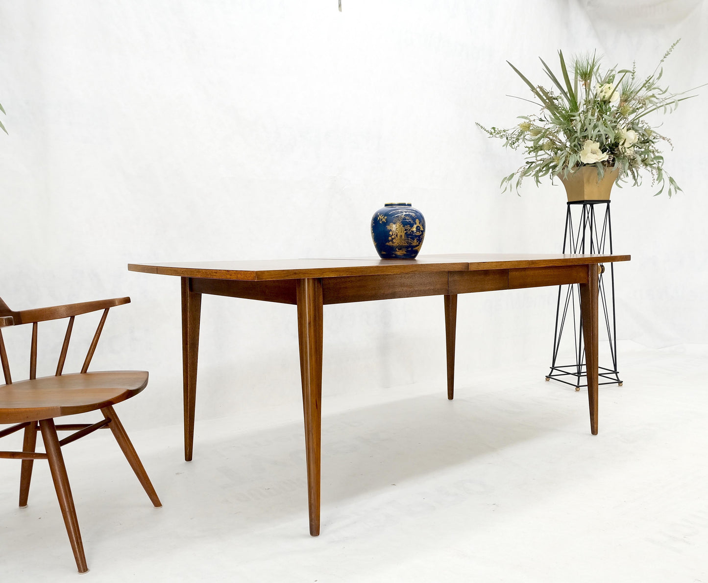 EstablishedLines Danish American Mid-Century Modern Walnut Boat Shape Dining Table 1 Leaf Mint