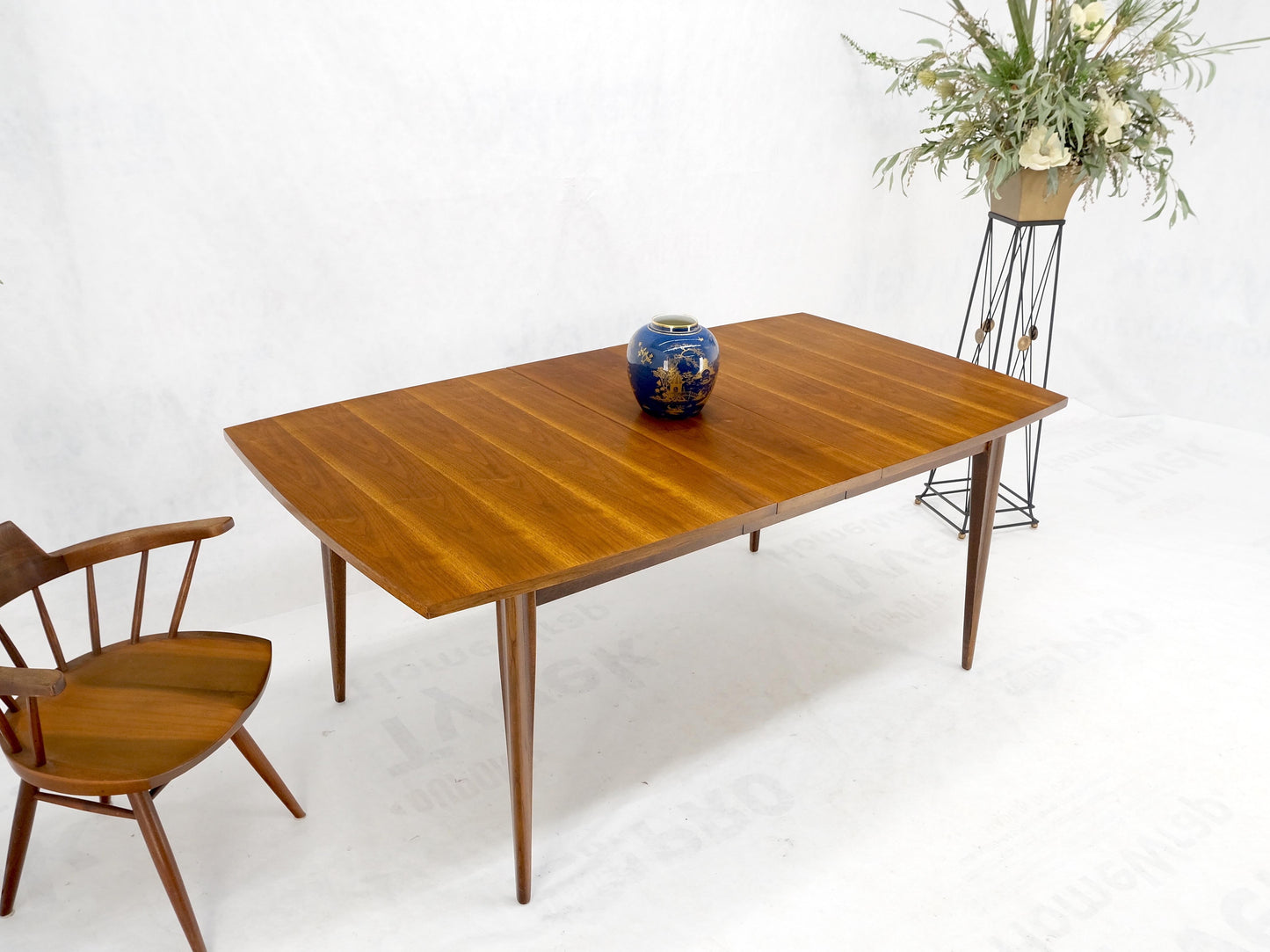 EstablishedLines Danish American Mid-Century Modern Walnut Boat Shape Dining Table 1 Leaf Mint