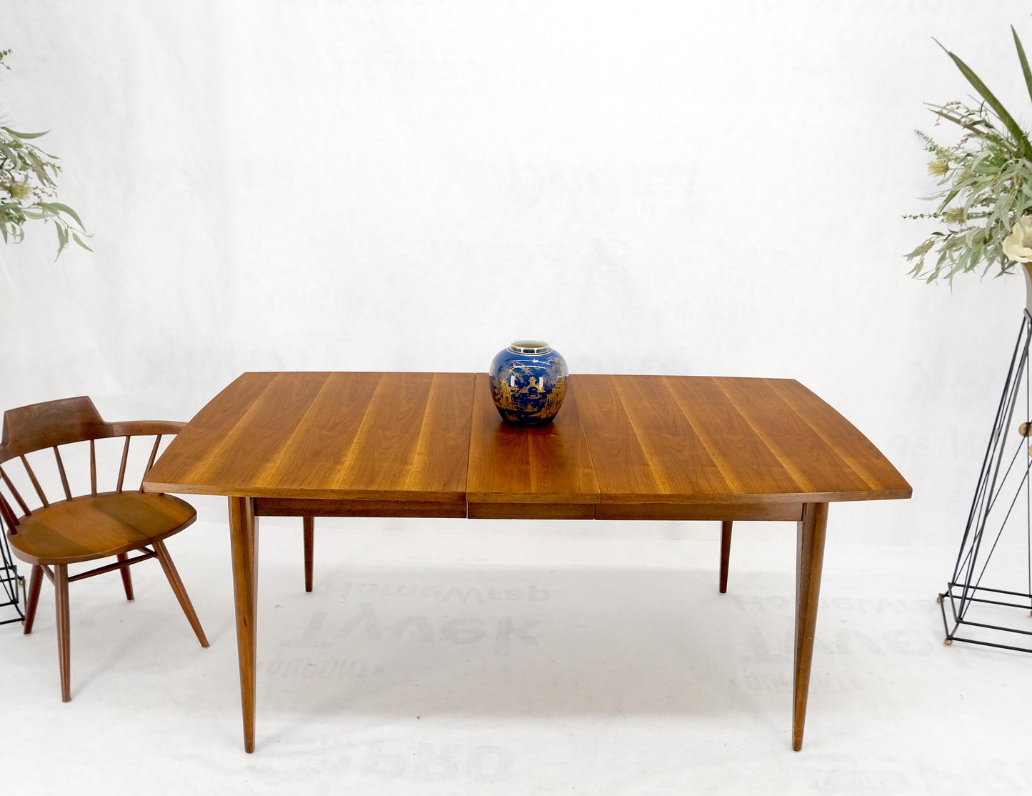 EstablishedLines Danish American Mid-Century Modern Walnut Boat Shape Dining Table 1 Leaf Mint