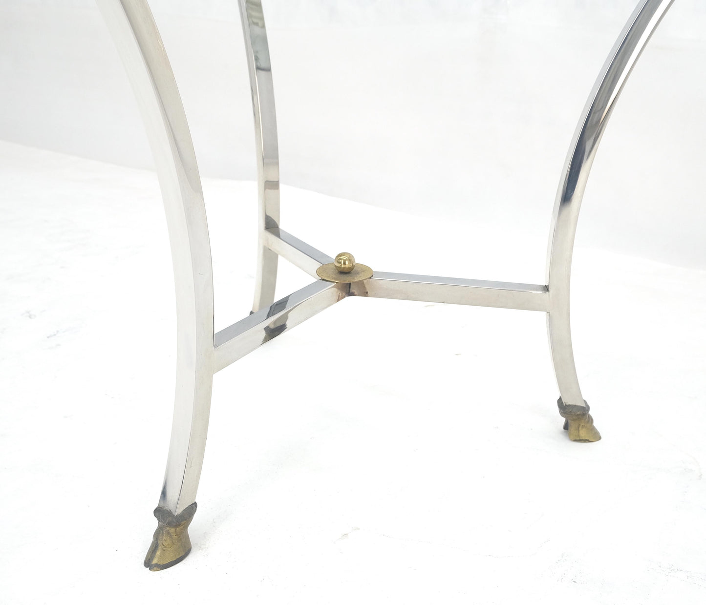 EstablishedLines Stainless Steel Italian 24" Round Glass Top Brass Hoof Feet End Side Lamp Table