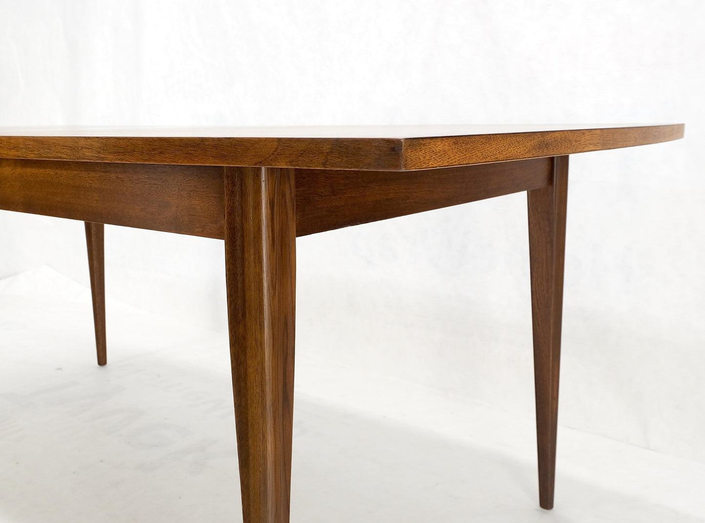 EstablishedLines Danish American Mid-Century Modern Walnut Boat Shape Dining Table 1 Leaf Mint