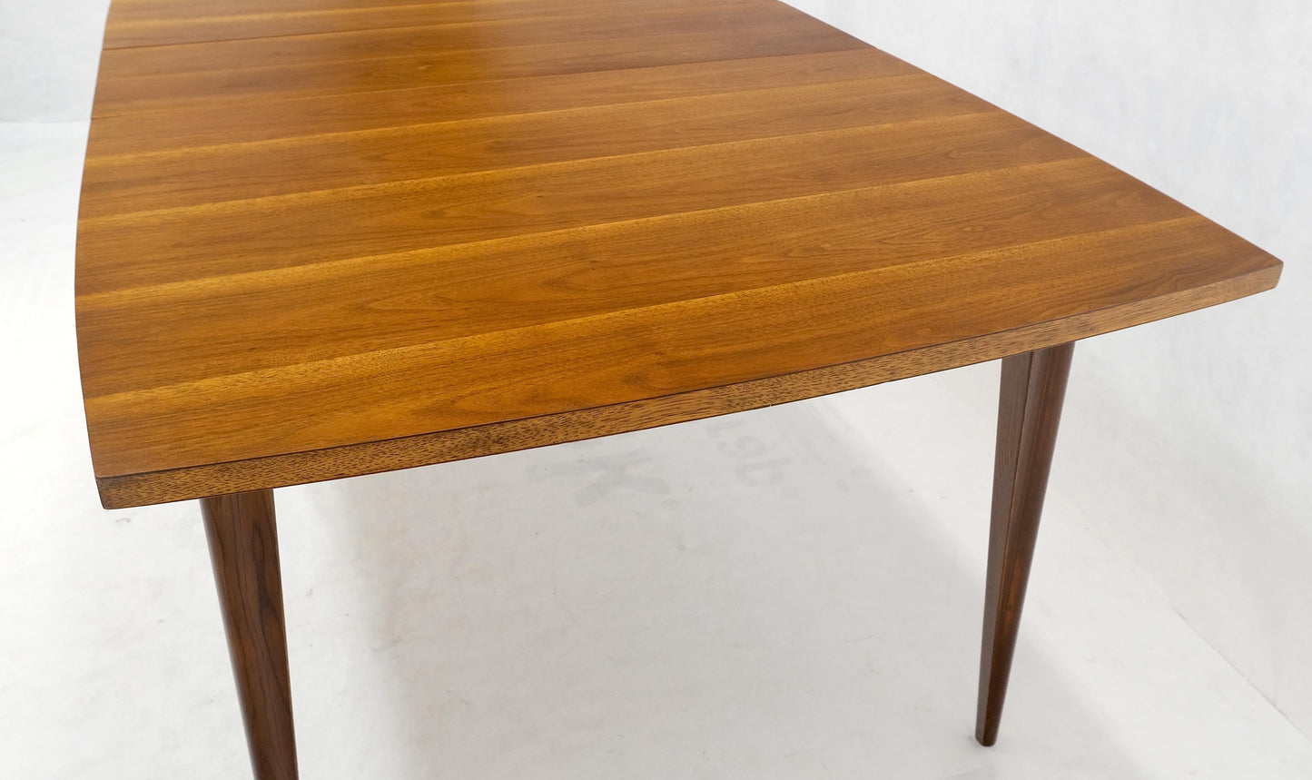 EstablishedLines Danish American Mid-Century Modern Walnut Boat Shape Dining Table 1 Leaf Mint