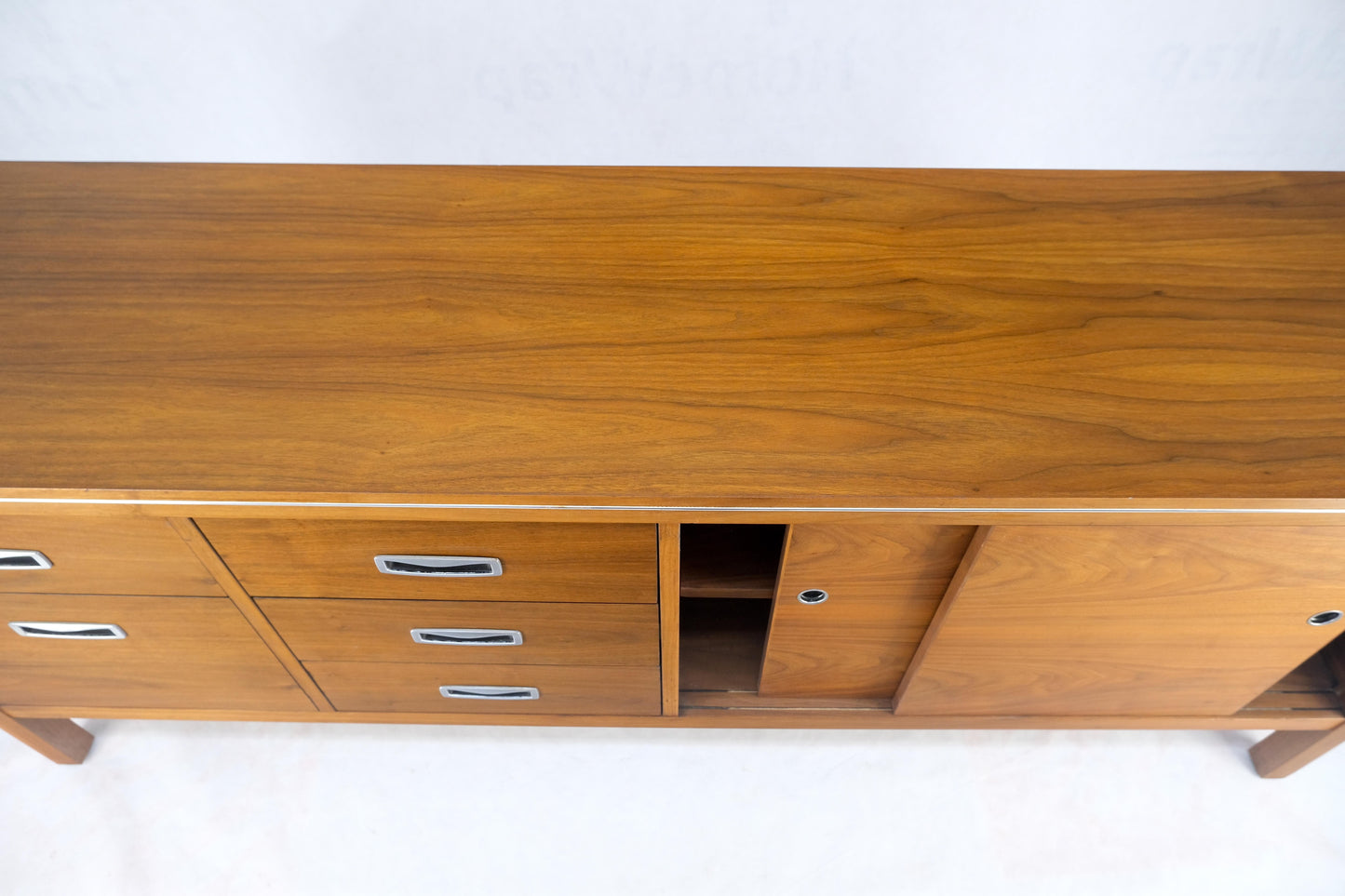 EstablishedLines Drexel Walnut Mid Century Modern Long Credenza Sliding Doors 5 Drawer File MINT!