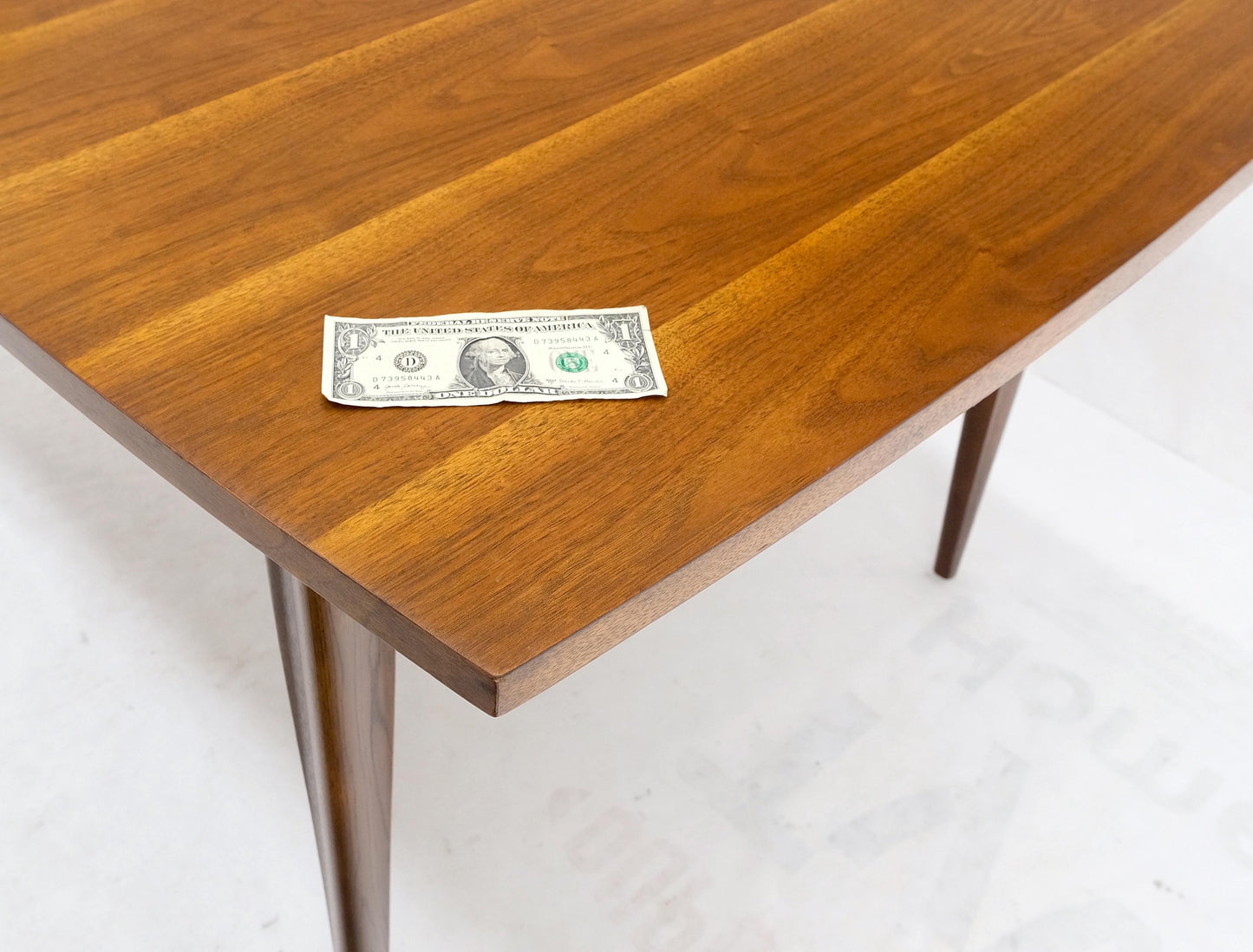 EstablishedLines Danish American Mid-Century Modern Walnut Boat Shape Dining Table 1 Leaf Mint