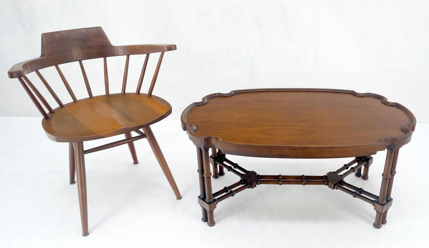 EstablishedLines Faux Bamboo Walnut Oval Shield Shape Compact 37" Long Coffee Side Table MINT