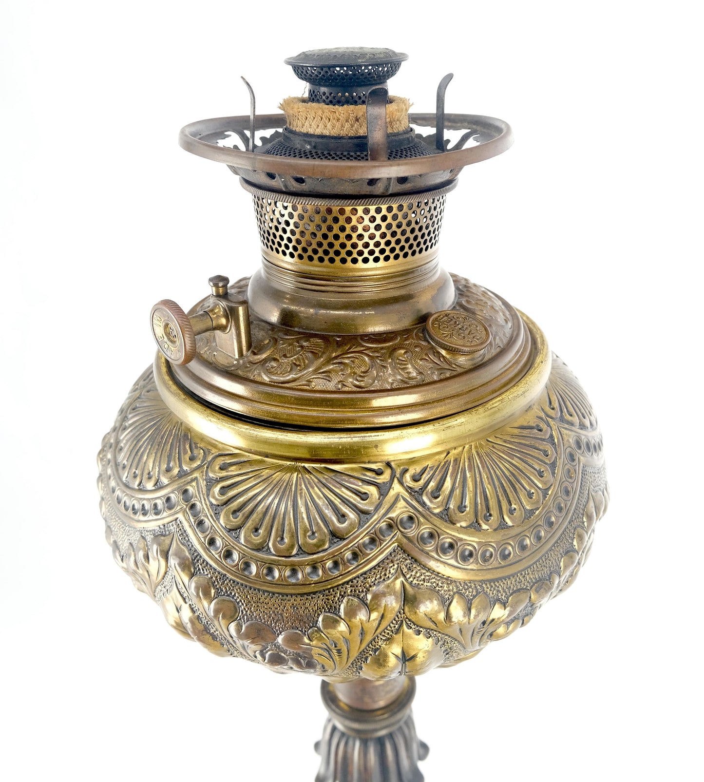 EstablishedLines 19h Century Cast Polished Brass Tripod Base Adjustable Height Oil Flor Lamp MINT