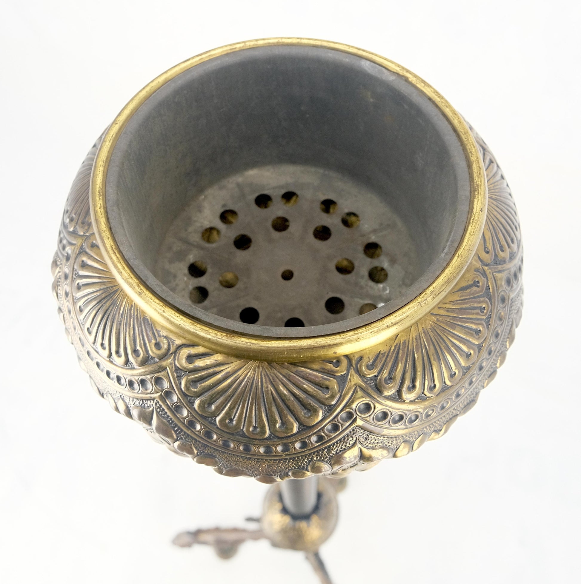 EstablishedLines 19h Century Cast Polished Brass Tripod Base Adjustable Height Oil Flor Lamp MINT