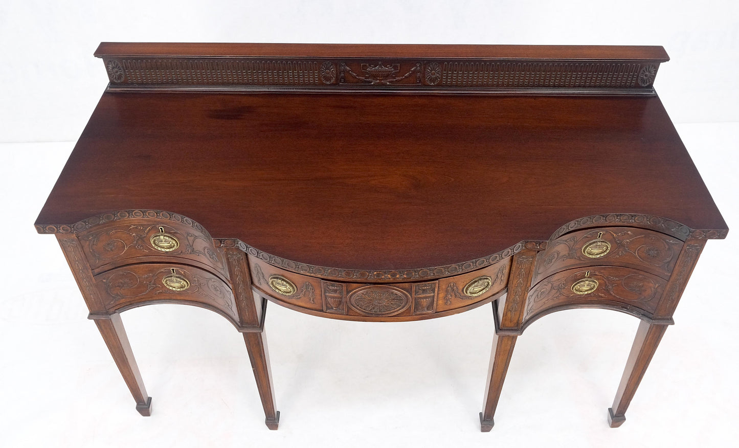 EstablishedLines Fine Bench Made Carved Mahogany Serpentine Front Dovetail Drawers Vanity Desk
