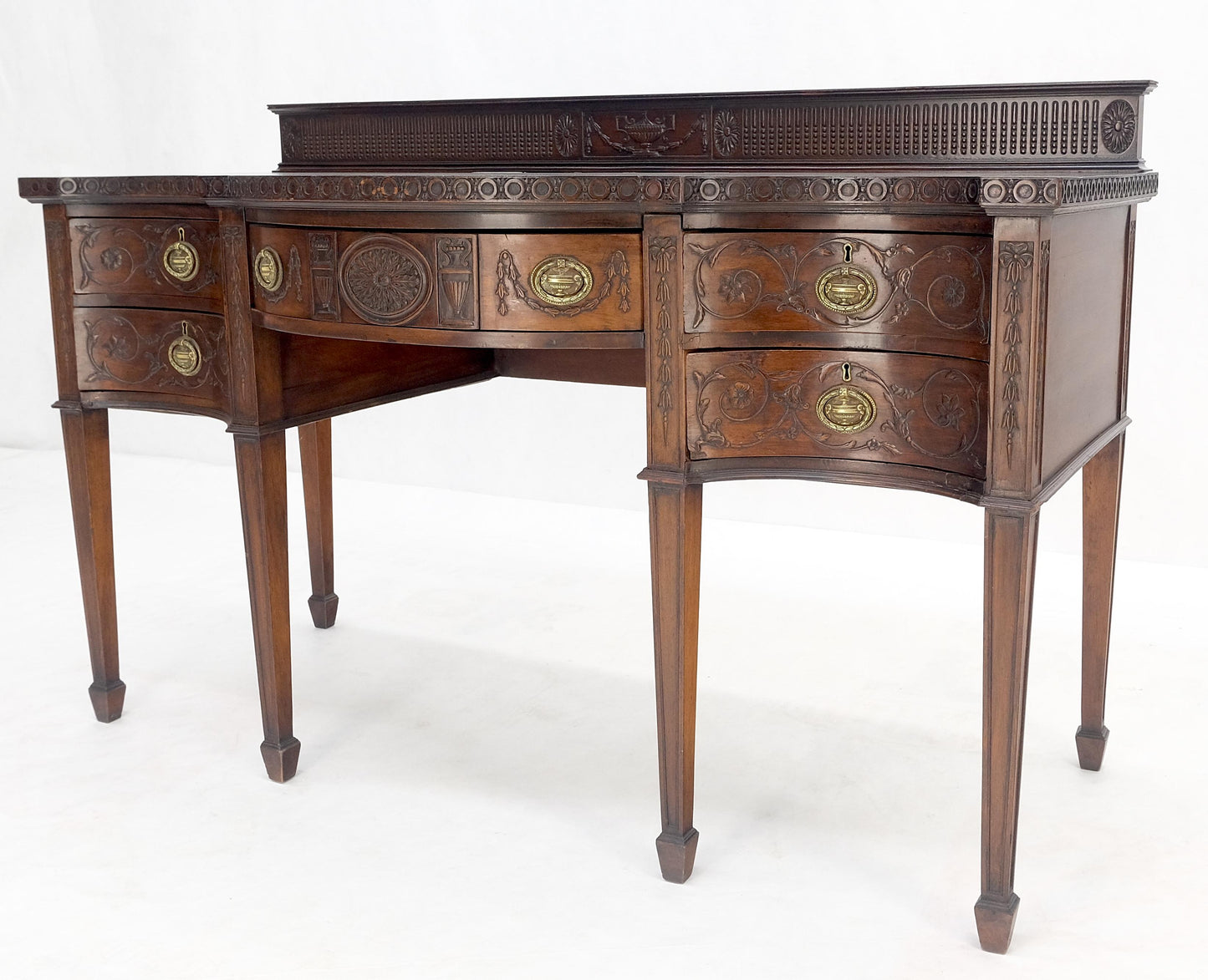 EstablishedLines Fine Bench Made Carved Mahogany Serpentine Front Dovetail Drawers Vanity Desk