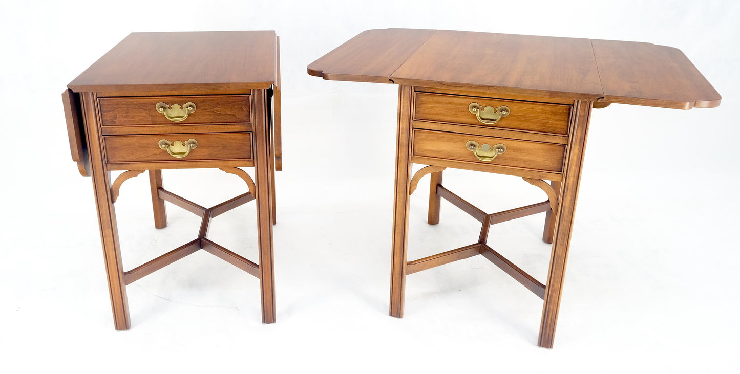 EstablishedLines Pair Solid Cherry Drop Leaf Brass Hardware "Y" Stretches End Side Tables MINT!